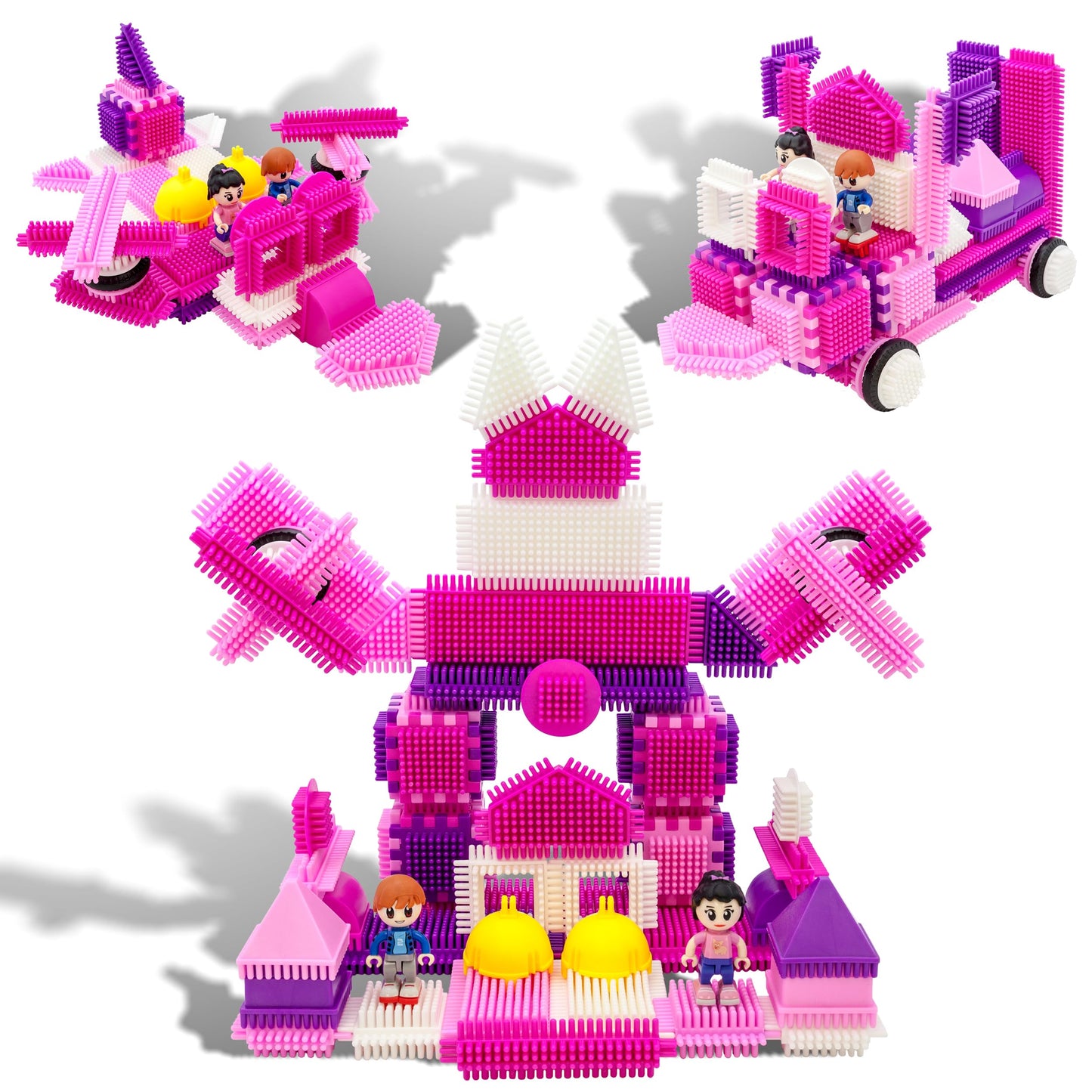 PicassoTiles PTB106 106pcs Hedgehog Lock Building Blocks Tiles Pink Castle Theme Set w/Human Figures Learning Playset STEM Toy Set Educational Kit