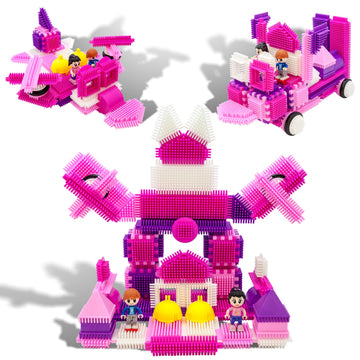 PicassoTiles PTB106 106pcs Hedgehog Lock Building Blocks Tiles Pink Castle Theme Set w/Human Figures Learning Playset STEM Toy Set Educational Kit