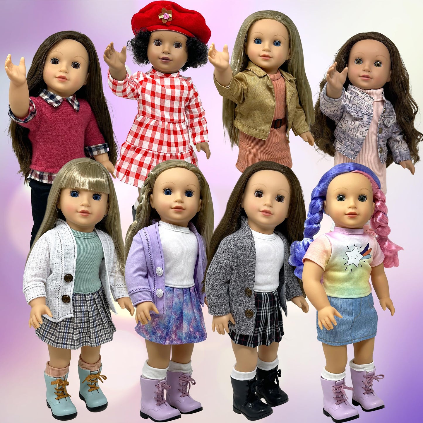 18 Inch Dolls with Soft Hair - Soft Body 18 inch Doll, Poseable Vinyl Arms & Legs, Dress Outfit - Cute 18" Doll Set for Girls