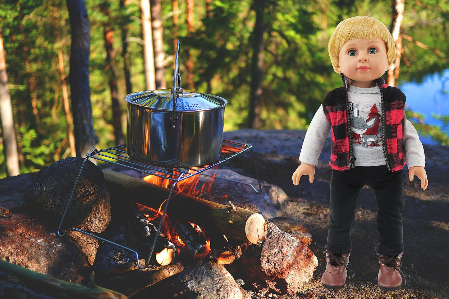 American Fashion World Boy’s Outdoorsy 3 Piece Vest and Pant Sets for 18-Inch Dolls | Premium Quality & Trendy Design