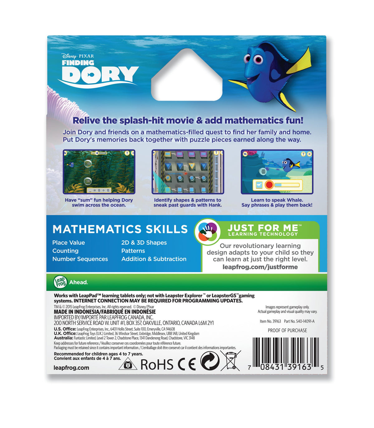 LeapFrog Disney/Pixar Finding Dory Learning Game (Epic, LeapPad Platinum, LeapPad Ultra, LeapPad2, LeapPad3)