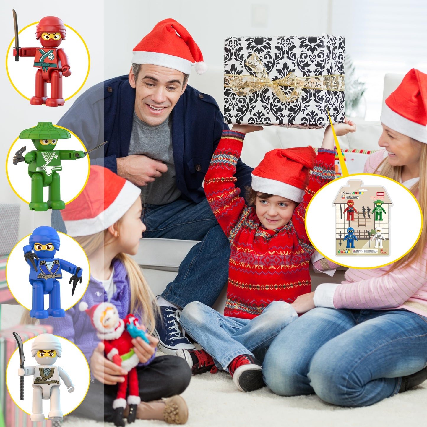 PicassoTiles Ninja Action Characters for Magnetic Tiles Building Block Toy Sets Accessory Add On Kit for Magnet Tile Playsets for Toddlers Boys Girls