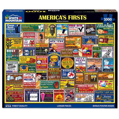 White Mountain 1000 Piece Jigsaw Puzzle Patriotic US, America's Firsts