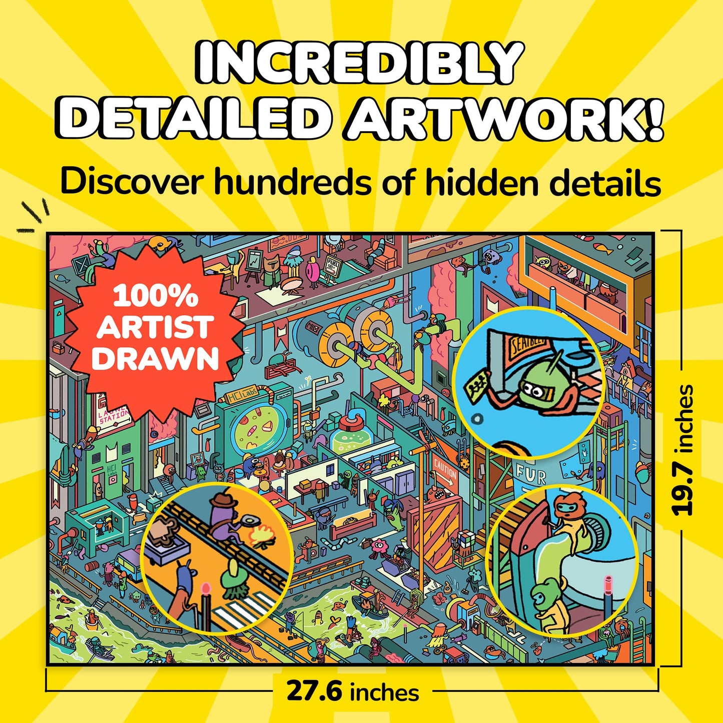 Odd Pieces Jigsaw Puzzles 1000 Pieces with Storytelling Comics, for Women, White Elephant, Mystery Puzzle for Adults & Kids - 19.7'' x 27.6''