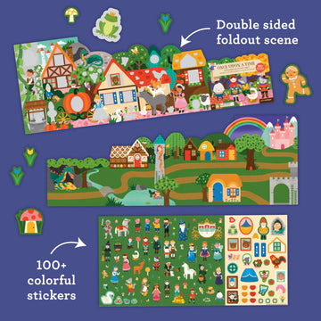 Petit Collage Sticker Activity Book, Once Upon A Time - Giant Fold Out Sticker Book for Kids, Includes Over 100 Reusable Stickers - Activity Book