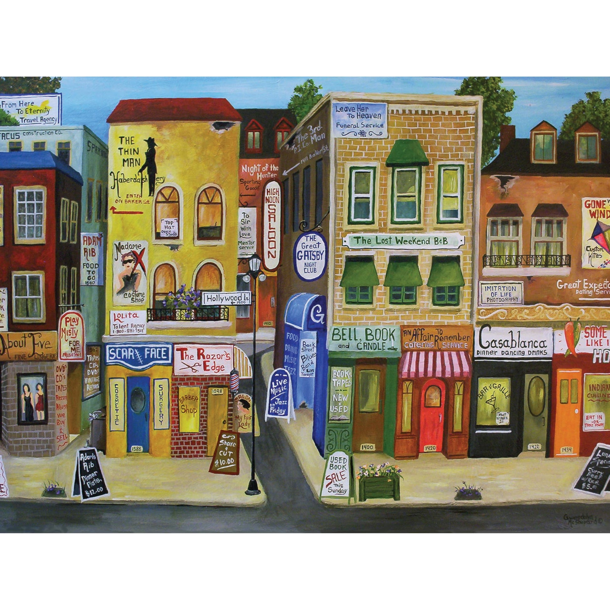 KI Puzzles 1000 Piece Puzzle for Adults - Hard, Difficult & Challenging Jigsaw by Gwendolyn McShepard - Hollywood LN Urban Street Scene - 27x20”
