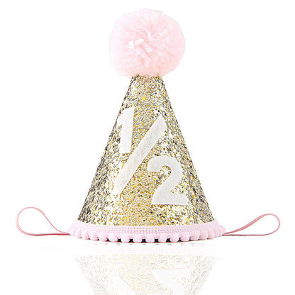 WAOUH Half Birthday Crown Hat - Mini Cake Smash Photo Prop for Baby's 6 Month Milestone, Party Hats for Kids (Baby Girl)