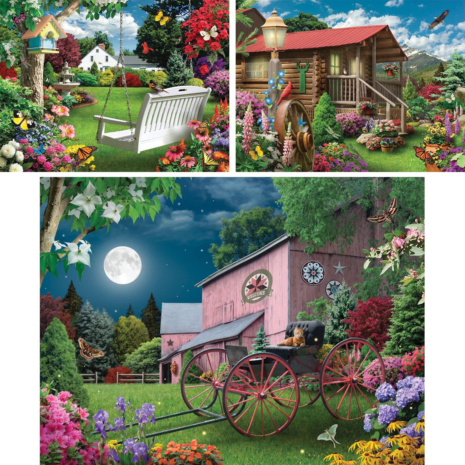 Bits and Pieces - Value Set of (3) 300 Piece Jigsaw Puzzles for Adults - Each Puzzle Measures 18" x 24" - 300 pc Blooming Back Yard, Nature Haven