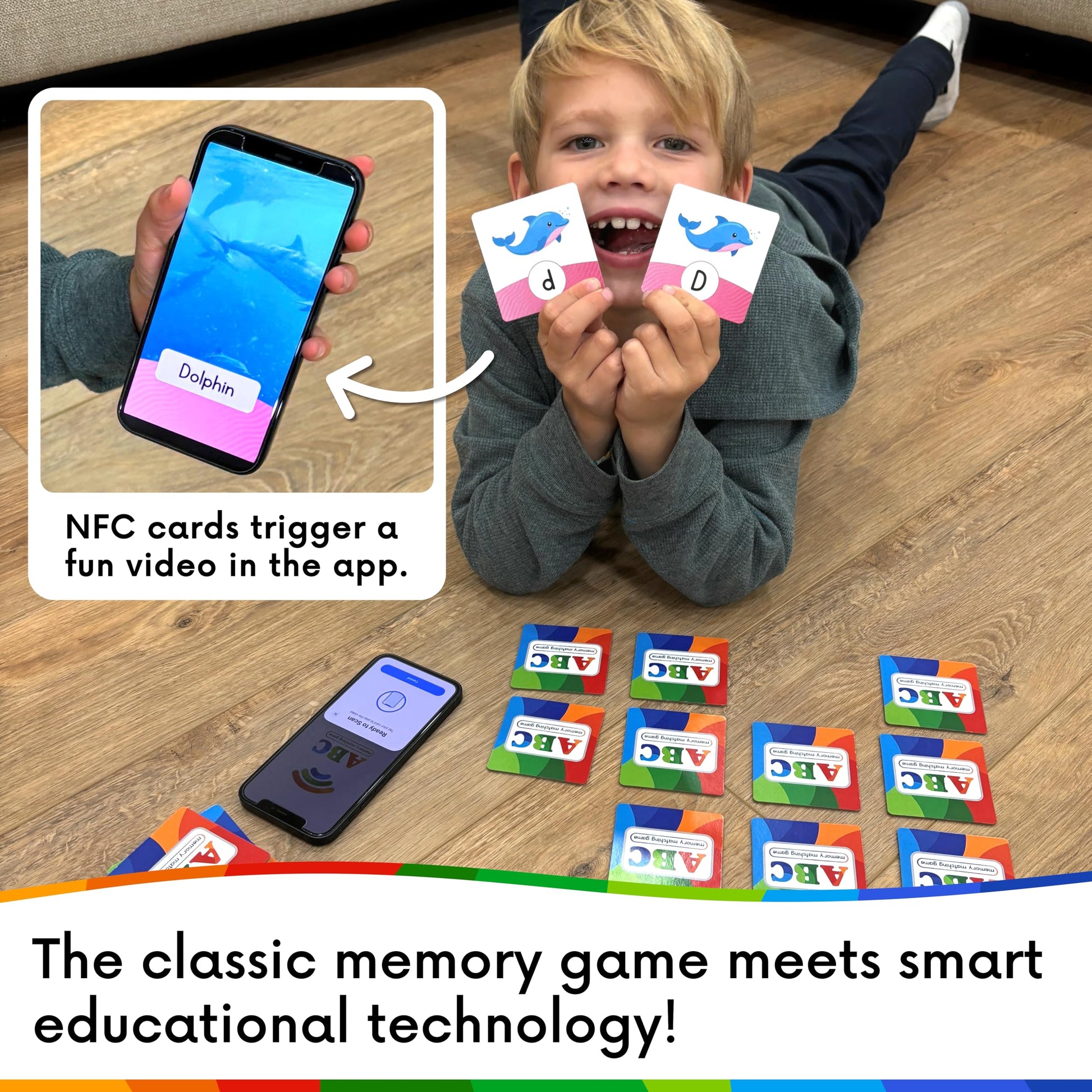 ABC Memory Matching Game for Kids | NFC Cards Interact with App | Tap to Explore Letters, Sounds & Real-World Videos | Preschool Alphabet Learning