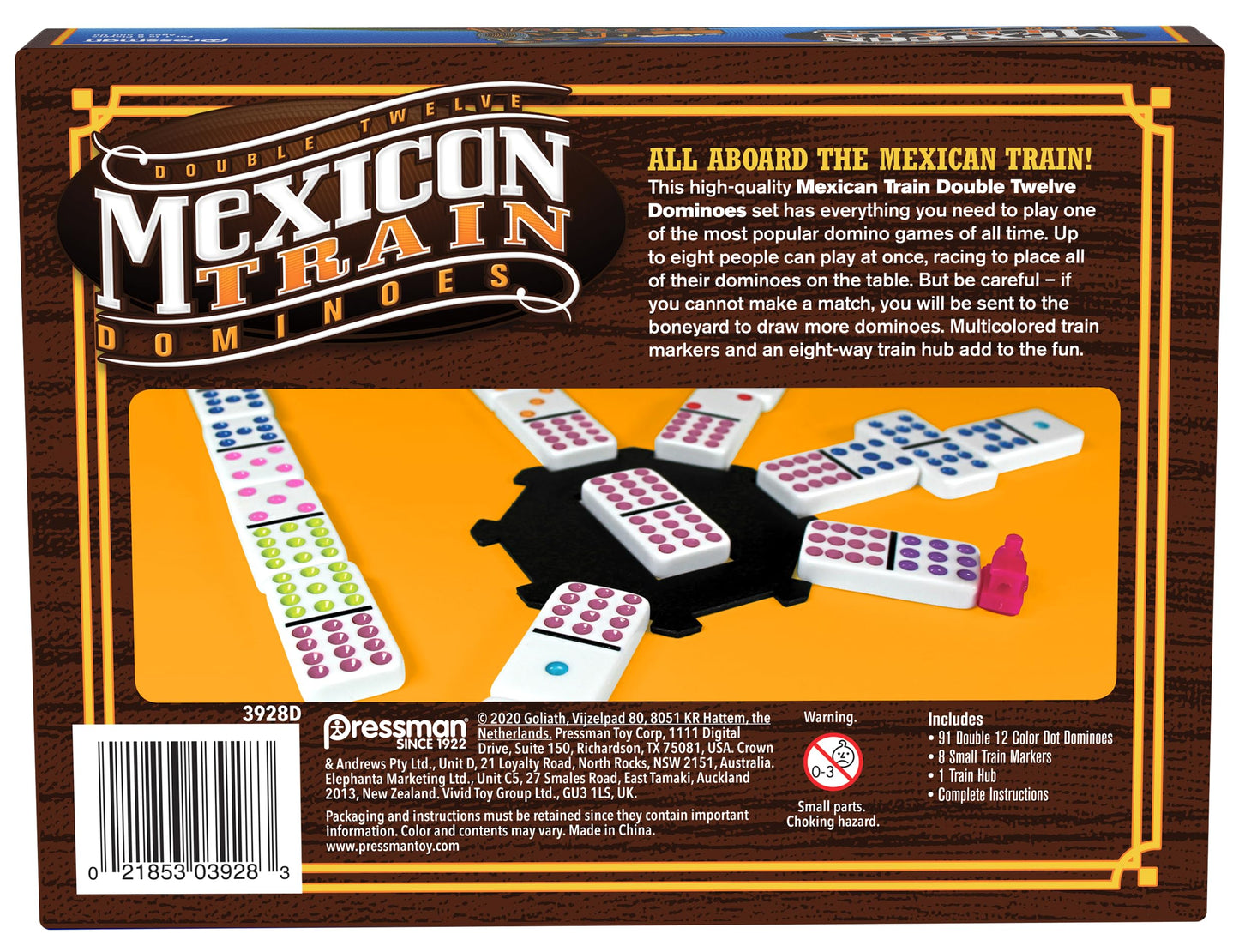 Mexican Train Dominoes - Beautiful Color Dot Double 12 Dominoes Set - Includes Train Markers and Hub by Pressman Multi Color, 5"
