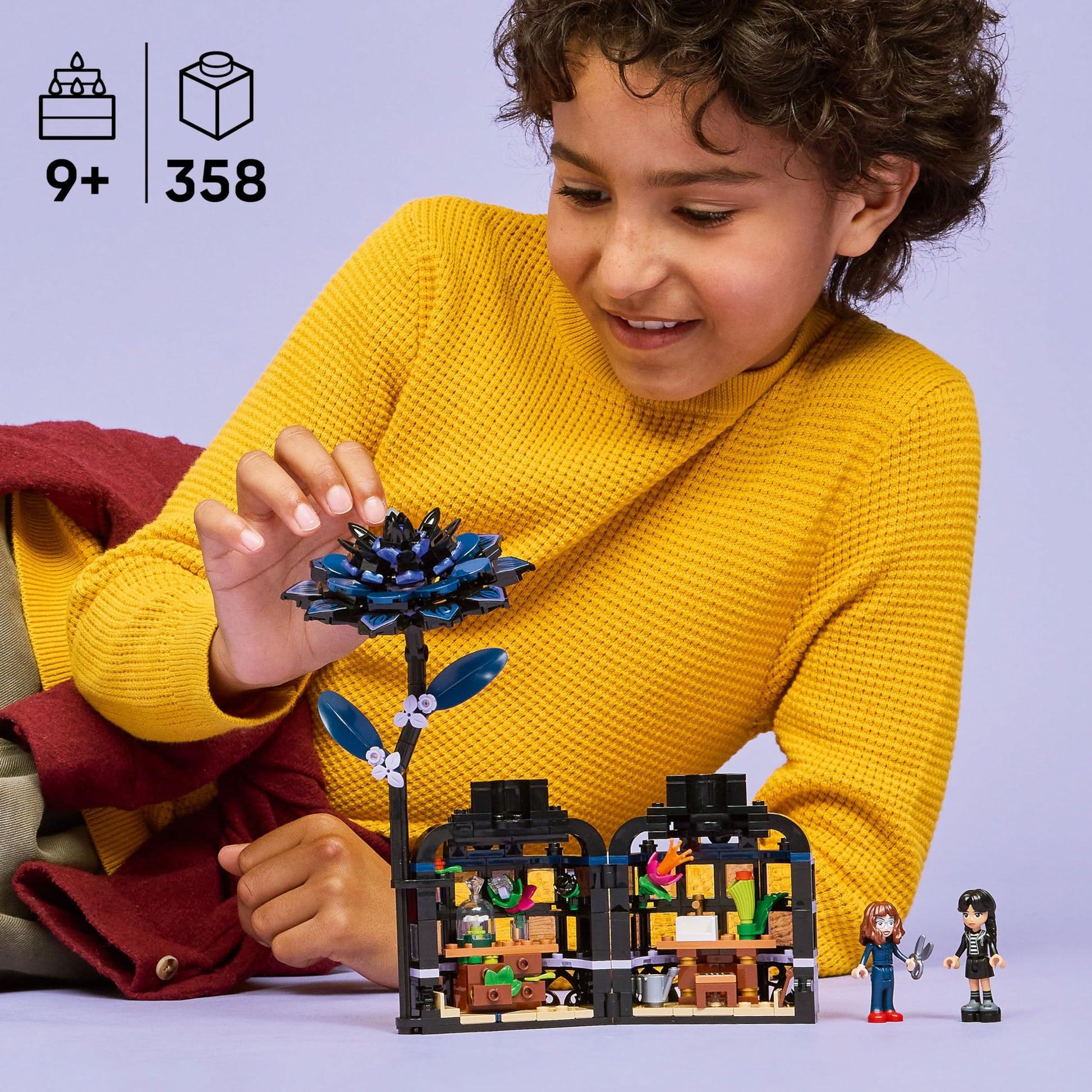 LEGO Wednesday Black Dahlia Flower Building Toy - Pretend Play Set for Girls & Boys, Ages 9+ - with Wednesday Addams & Professor Minidolls - Building