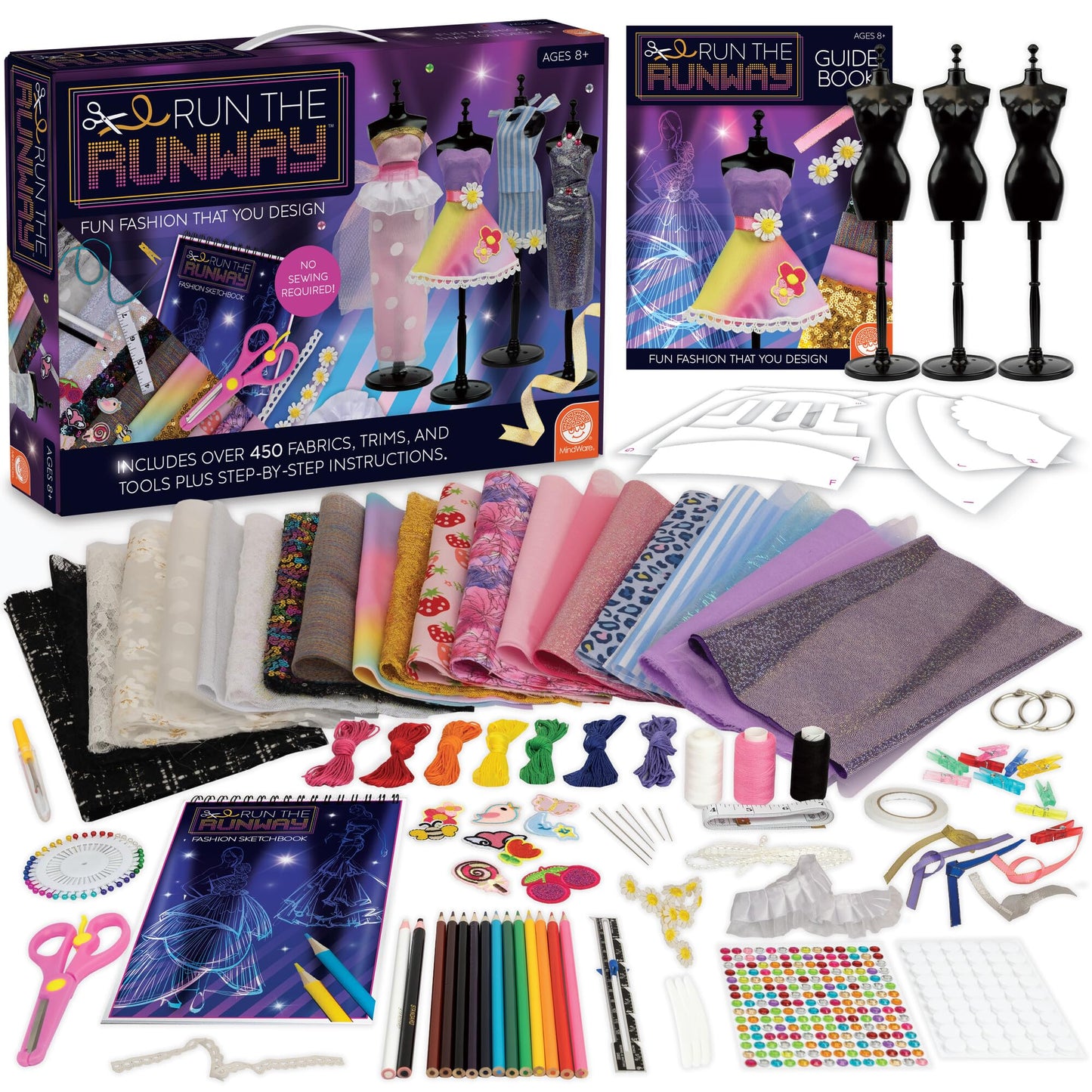 MindWare Fashion Designer Kits Ages 8+ - Run The Runway DIY Craft Kit for Girls - Creative Learning Activity for Kids - Design Dresses