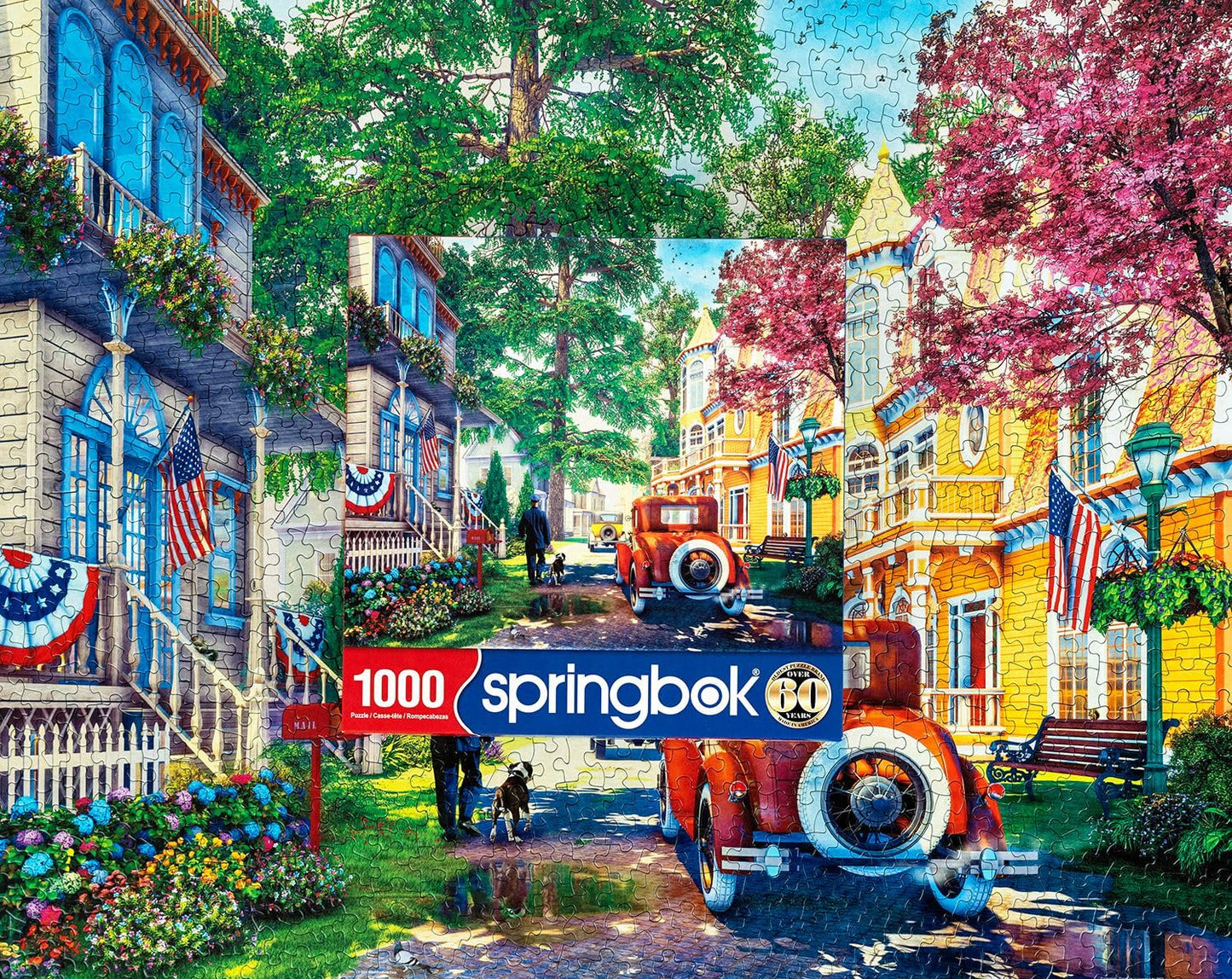 Springbok 4th of July Walk 1000 Piece Jigsaw Puzzle for Adults - Independence Day in the Neighborhood - Unique Cut Pieces - Made in USA