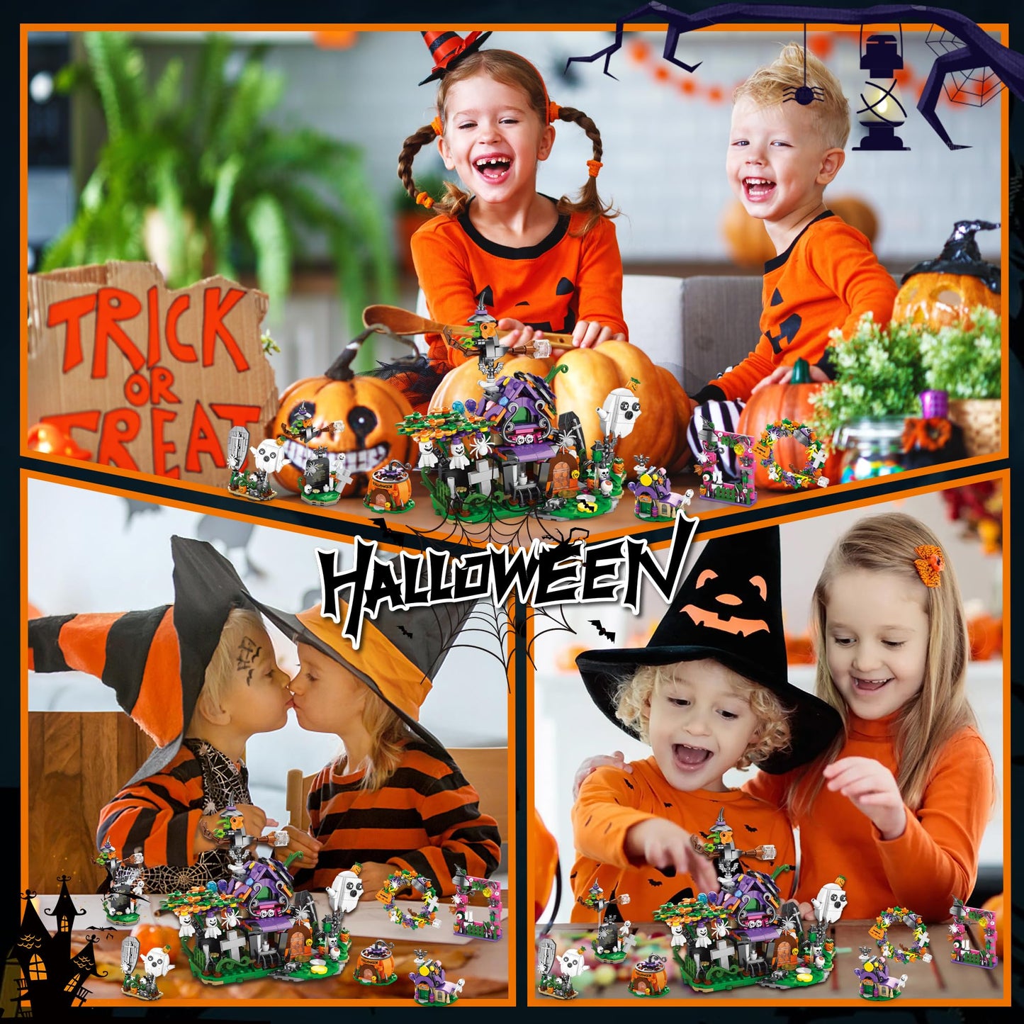Sawaruita Halloween Haunted House Village Building Set for Kids -Halloween Toys Ghost Pumpkin Building Kit for Kids Party Favors for Goodie Bags