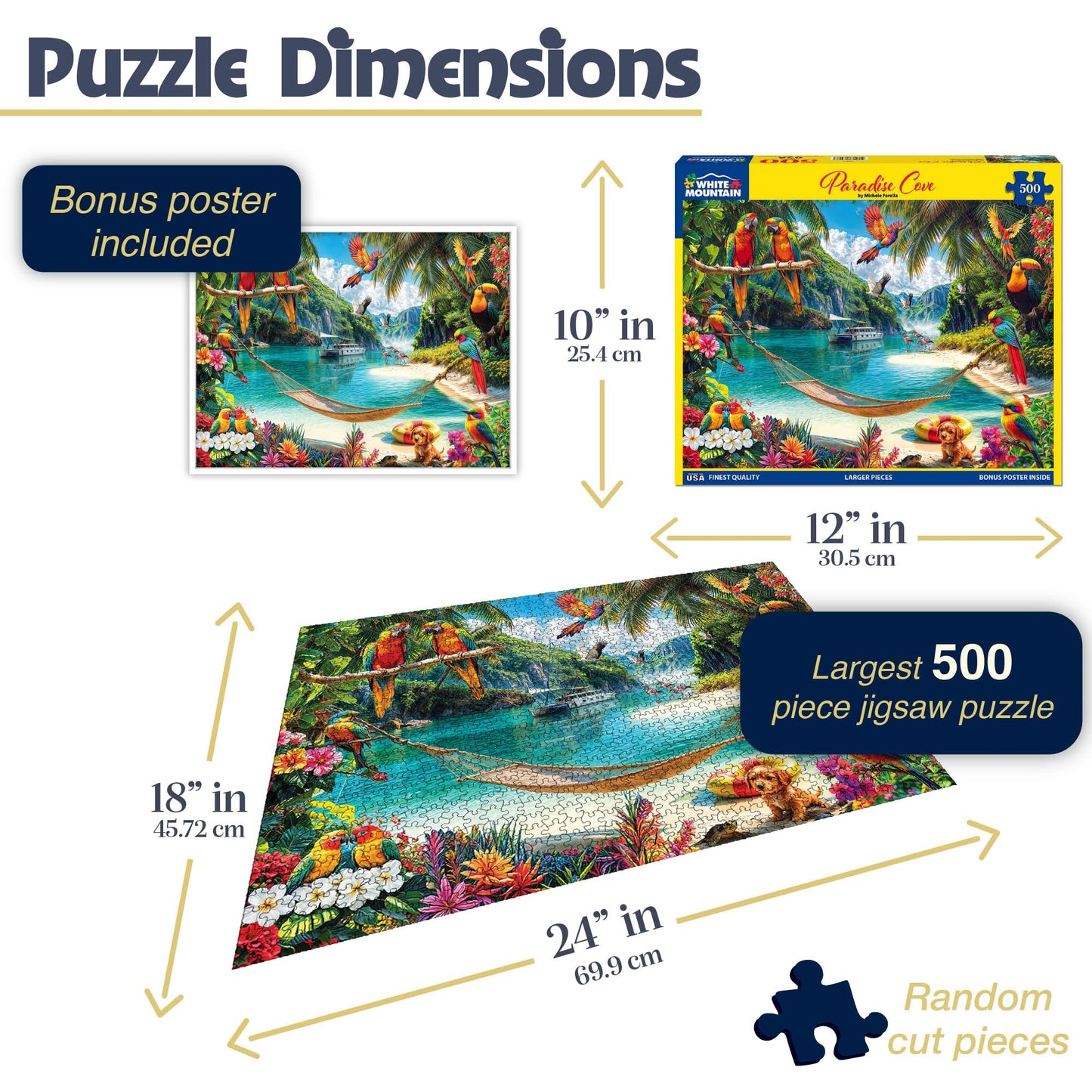 White Mountain 500 Piece Jigsaw Puzzle Spring Flower Bird Puzzles With Large Pieces Gift for Adults and Family 18"x24" - Paradise Cove