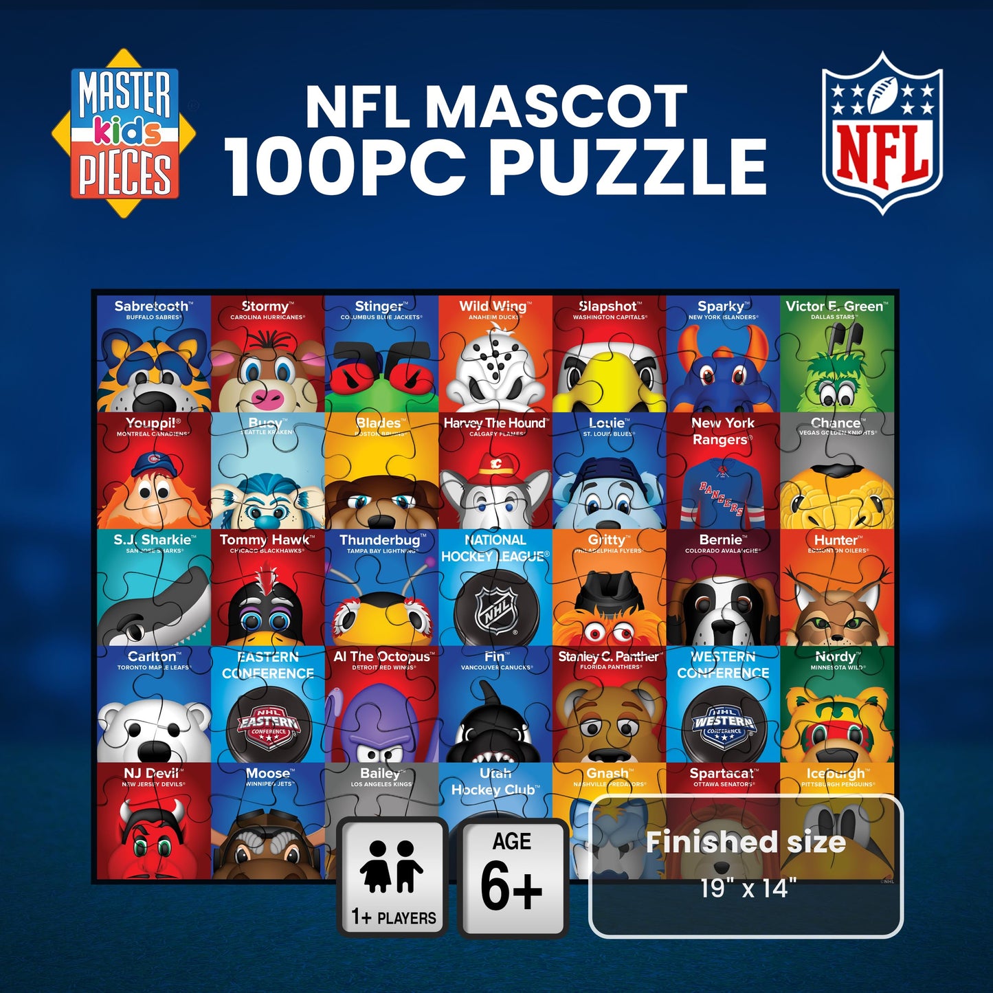 MasterPieces 100 Piece Sports Puzzle for Kids - NHL Mascots 100pc Puzzle - 14"x19"