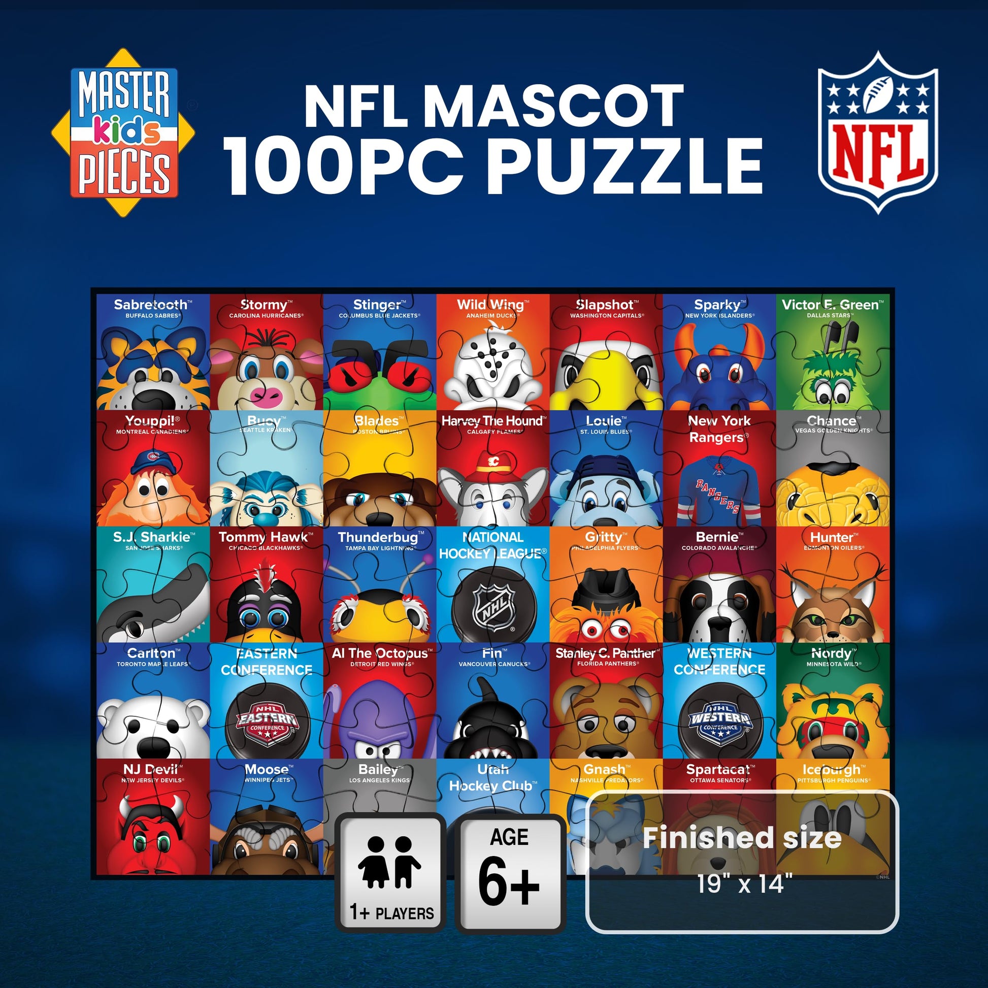 MasterPieces 100 Piece Sports Puzzle for Kids - NHL Mascots 100pc Puzzle - 14"x19"