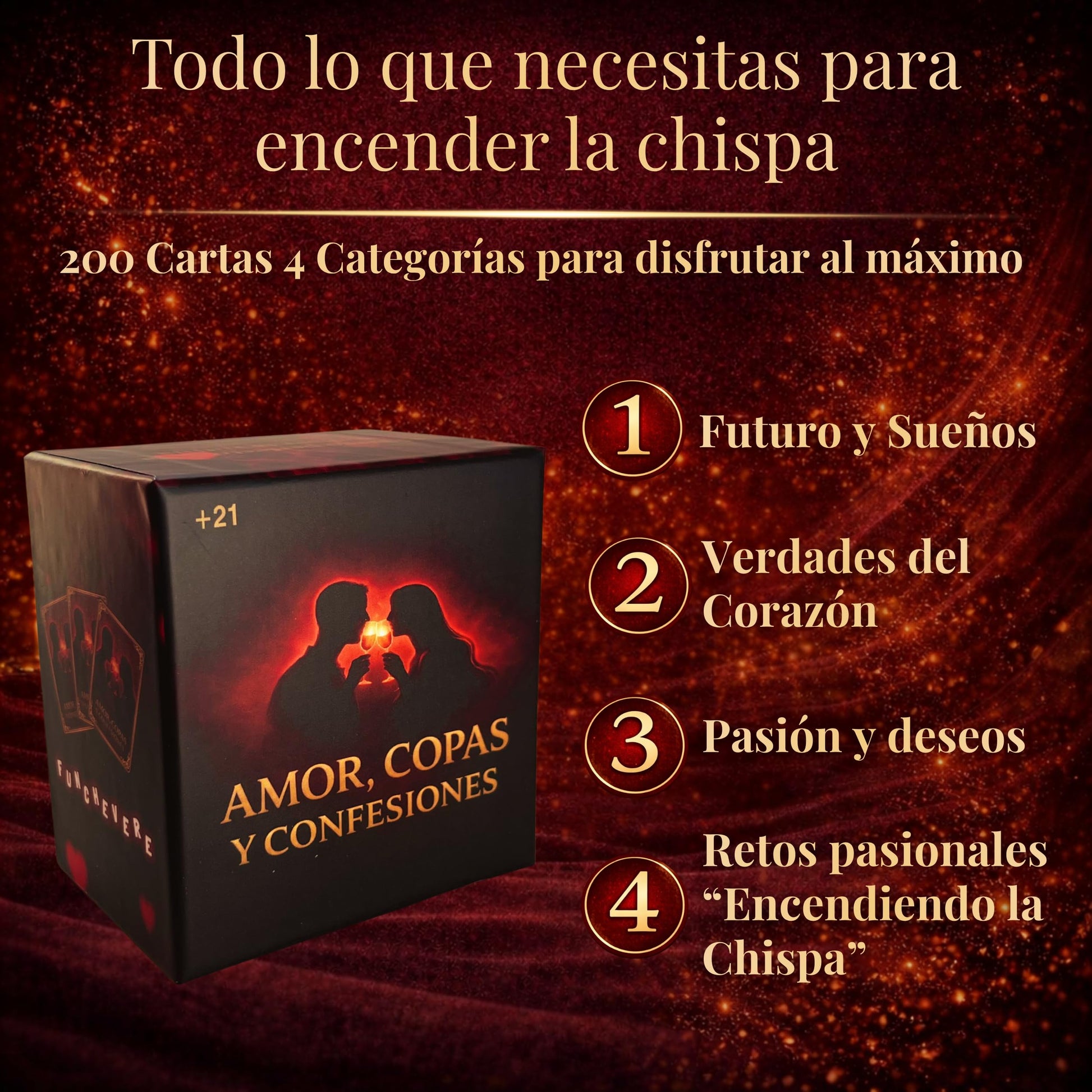 Funchevere Amor, Copas y Confesiones Spanish Couples Card Game, Relationship-Building Conversation, Romantic Couples Card Game. Juego de Cartas para