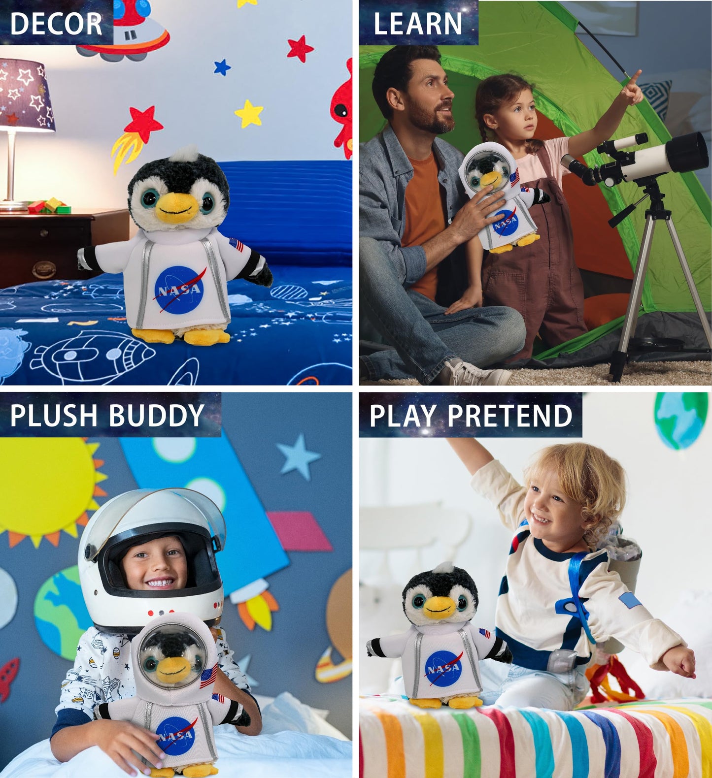 DolliBu Marine Wild Penguin Astronaut Plush Toy - Farm Life Astronaut Stuffed Animal with Space Helmet and NASA Astronaut Costume, Spaceman Doll Decor