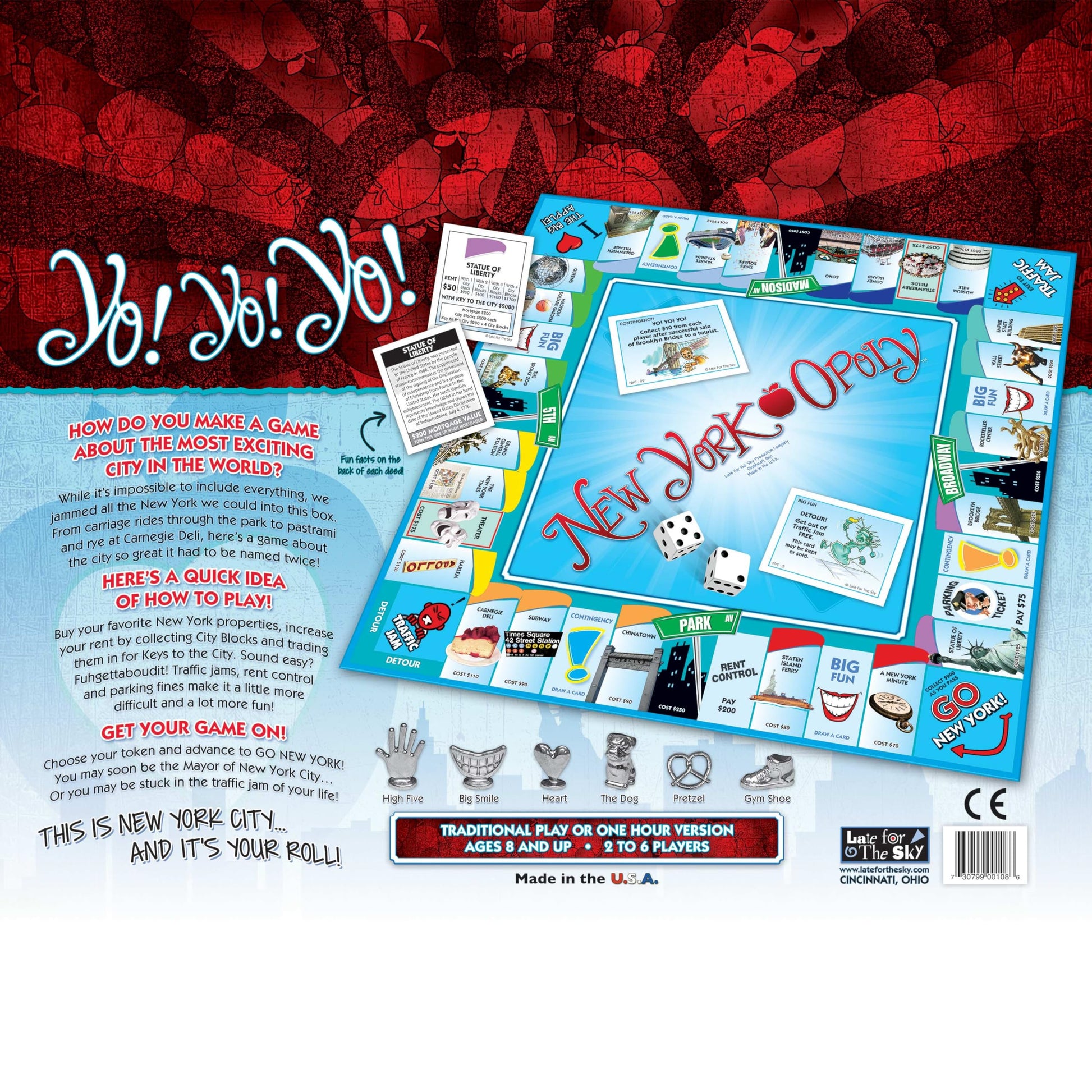 Late for The Sky New York Opoly - Property Trading Family Board Game, 2-6 Players, NYC Landmarks, Educational City Theme, Fast Play 60-Minute Option