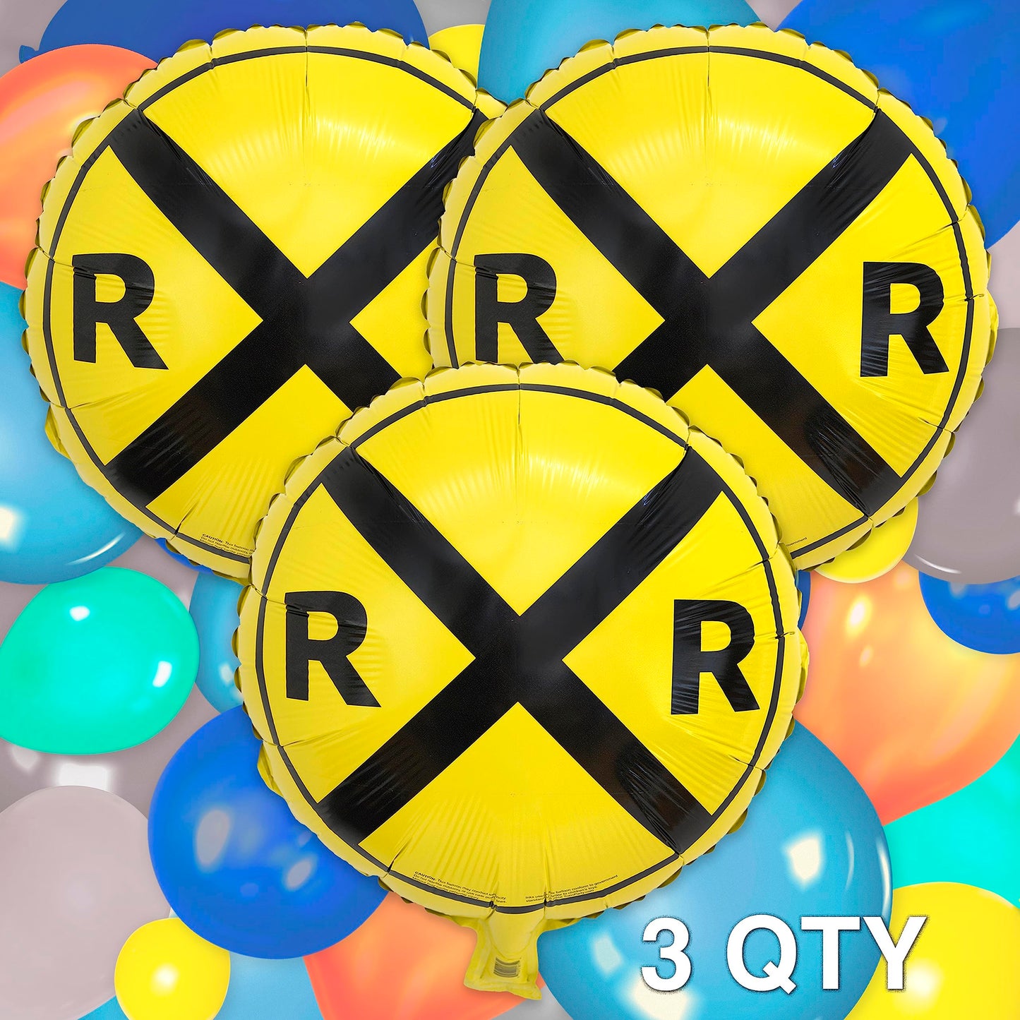 Havercamp Railroad Party Balloons (3 Pcs.)! 3 Round Mylars are great for Train Themed Events, Kid's Birthday Party, Train Collectors, Retirement