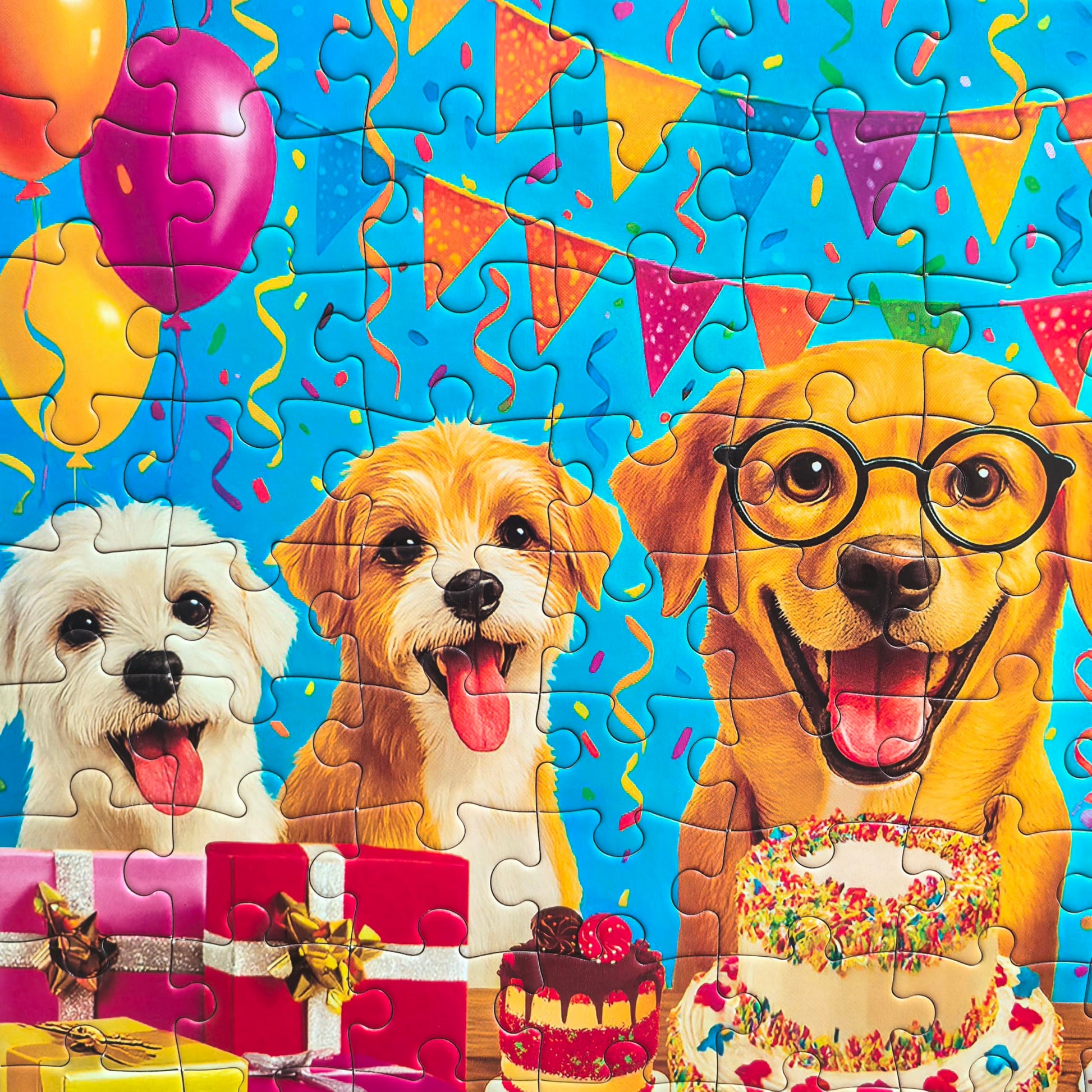 100 Piece Puzzles for Kids Ages 6-8 8-10, Jigsaw Puzzles for Adults Seniors - Puppy Birthday Party