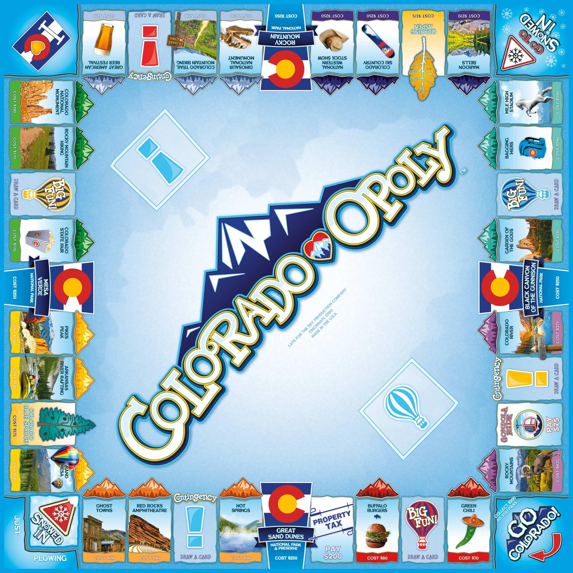 Late for The Sky Colorado-Opoly Board Game - Colorado Travel Family Game Night, Property Trading Strategy Fun, Made in USA, 2-6 Players Ages 8+