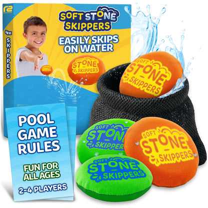 Soft Stone Skippers Game - Fun Pool Toys for Kids All Ages - 4 Pack Water Skipping Discs Set - Beach Games Summer Beach Gifts for Boys & Girls Ages 3