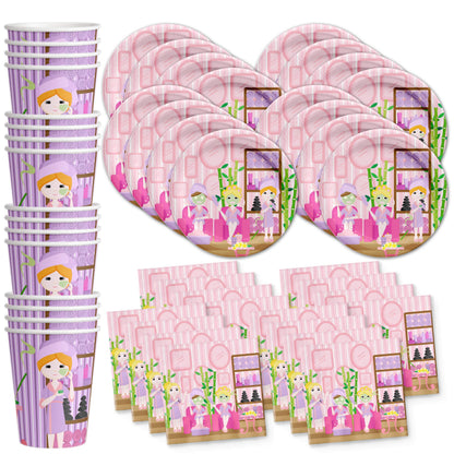Girls Spa Party Supplies - Sleepover Kit for 16 | Tableware Set Includes Plates, Napkins and Cups
