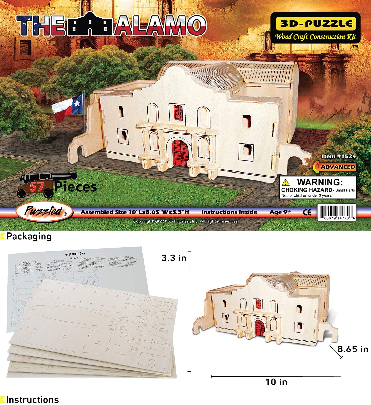 Puzzled The Alamo 3D Puzzle Wood Building Kit - 3D Wooden Puzzle Model Building Kits for Kids and Adults, Fun Educational Construction DIY Wooden