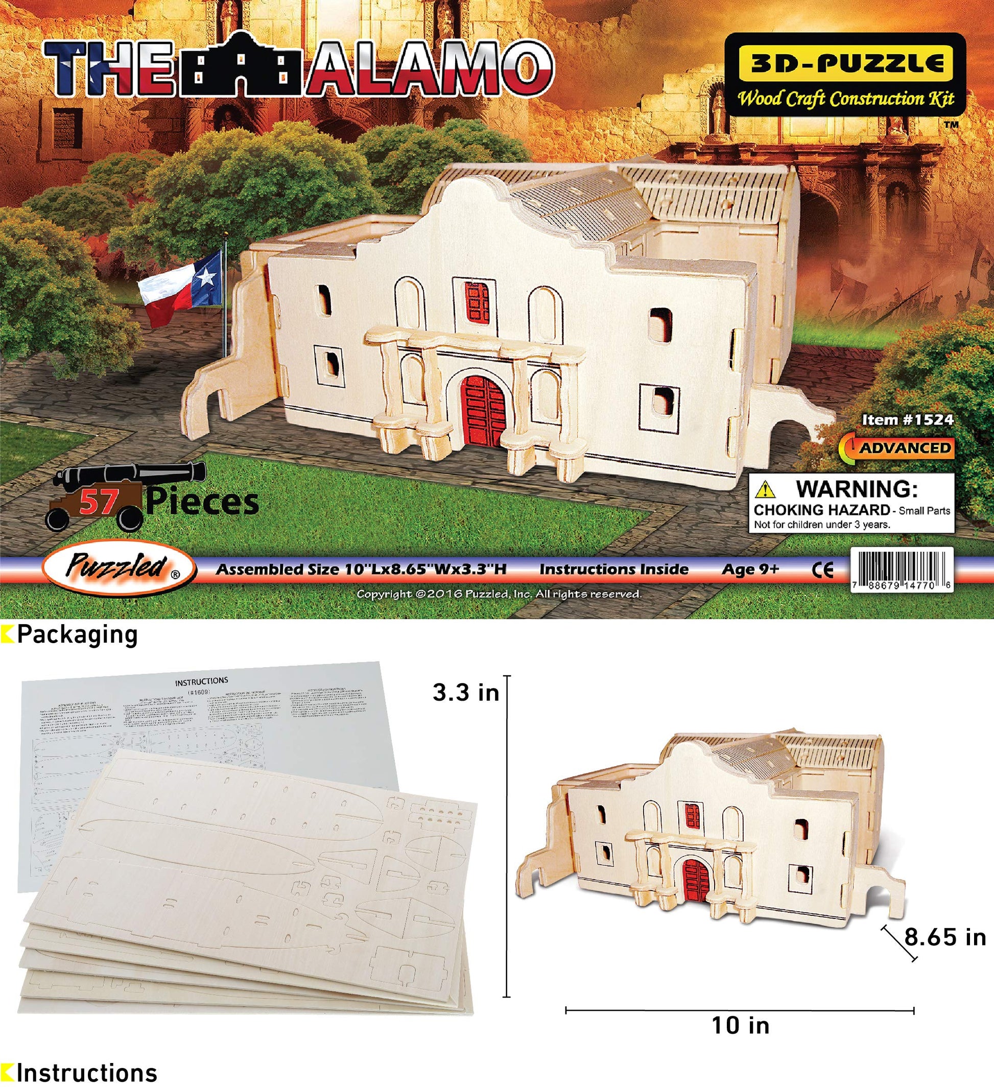 Puzzled The Alamo 3D Puzzle Wood Building Kit - 3D Wooden Puzzle Model Building Kits for Kids and Adults, Fun Educational Construction DIY Wooden