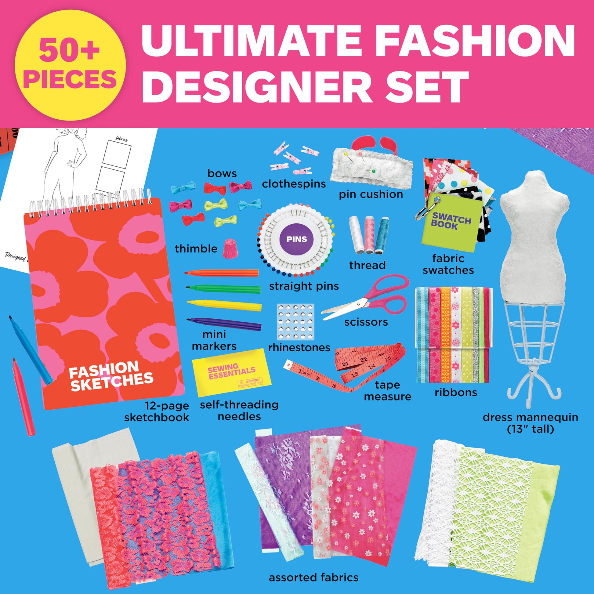 Creativity for Kids Designed by You Fashion Studio: DIY Fashion Designer Craft Kit for Girls, Dress Design Toy & Sewing Set for Kids, Gifts and Toys