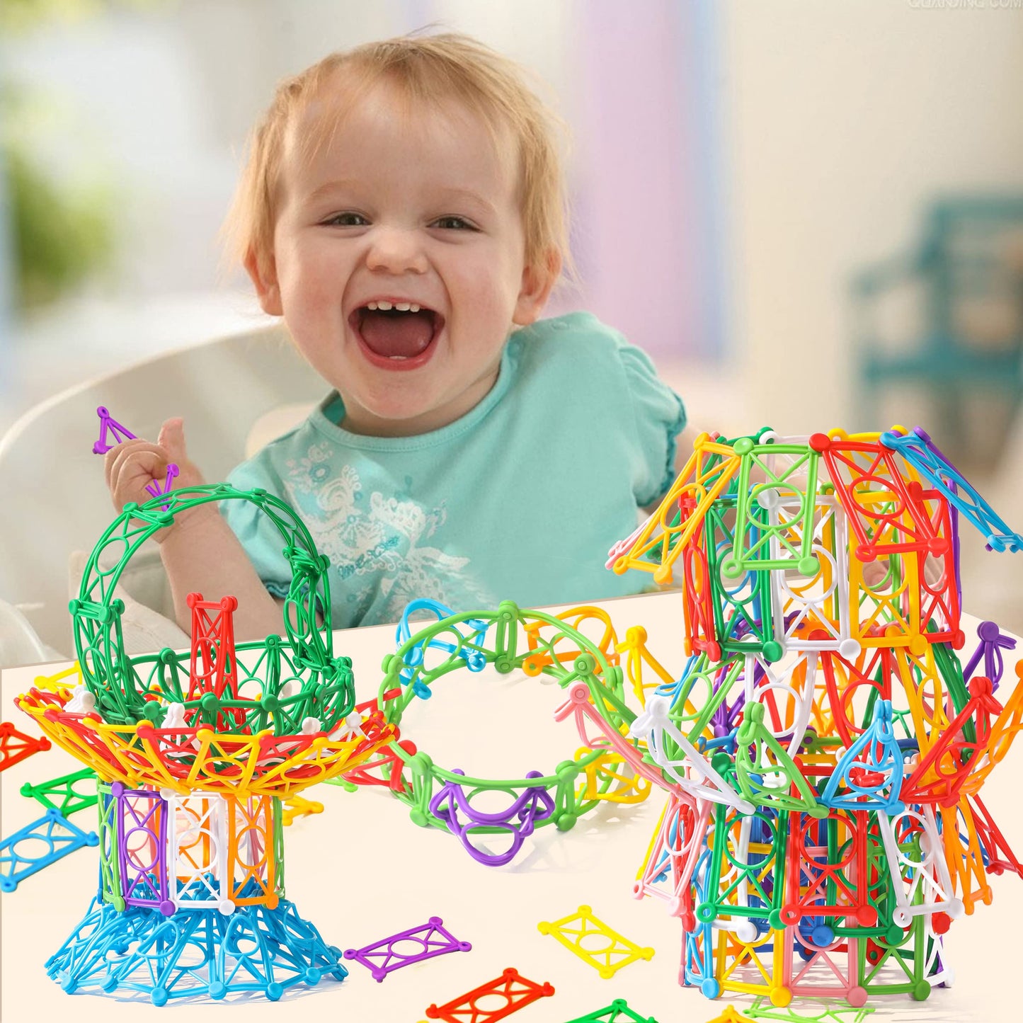 RAINBOW TOYFROG Snap-N-Twist Building Blocks - 270 Piece Set of Flexible Interlocking Math Manipulatives - Open Ended STEM Toys for 5 to 12 Year Old