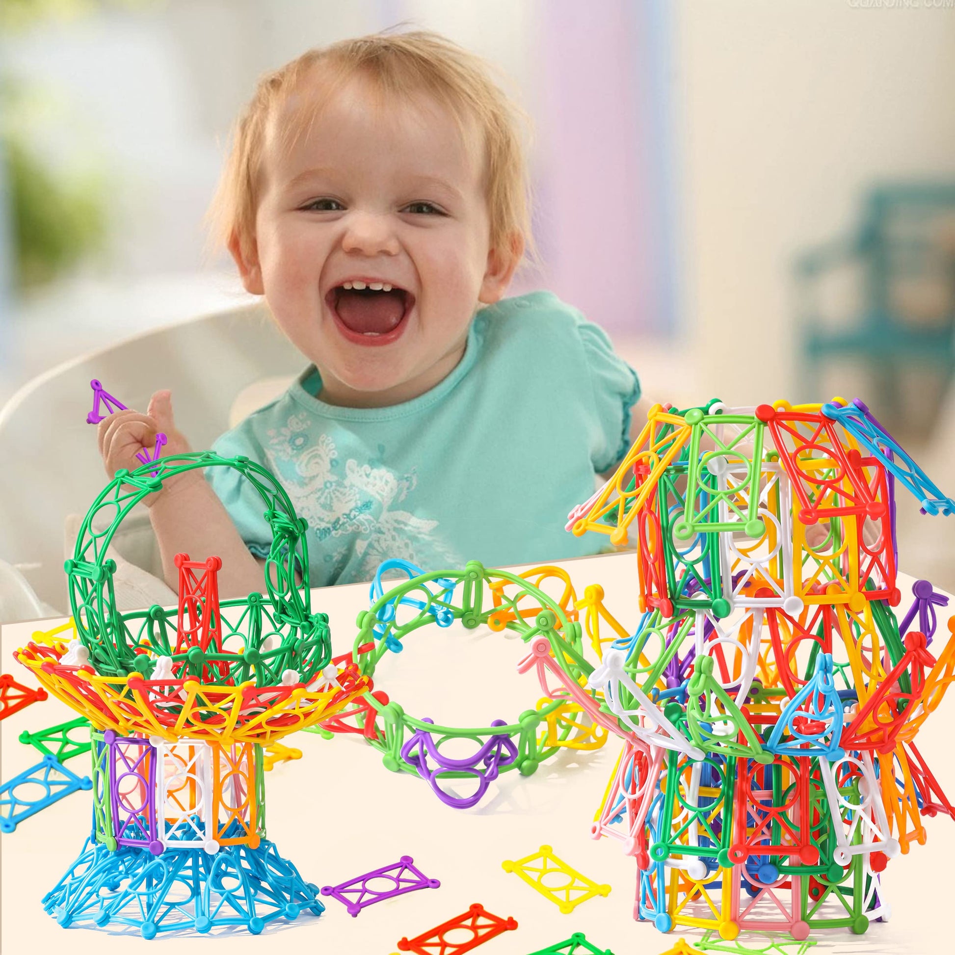 RAINBOW TOYFROG Snap-N-Twist Building Blocks - 270 Piece Set of Flexible Interlocking Math Manipulatives - Open Ended STEM Toys for 5 to 12 Year Old
