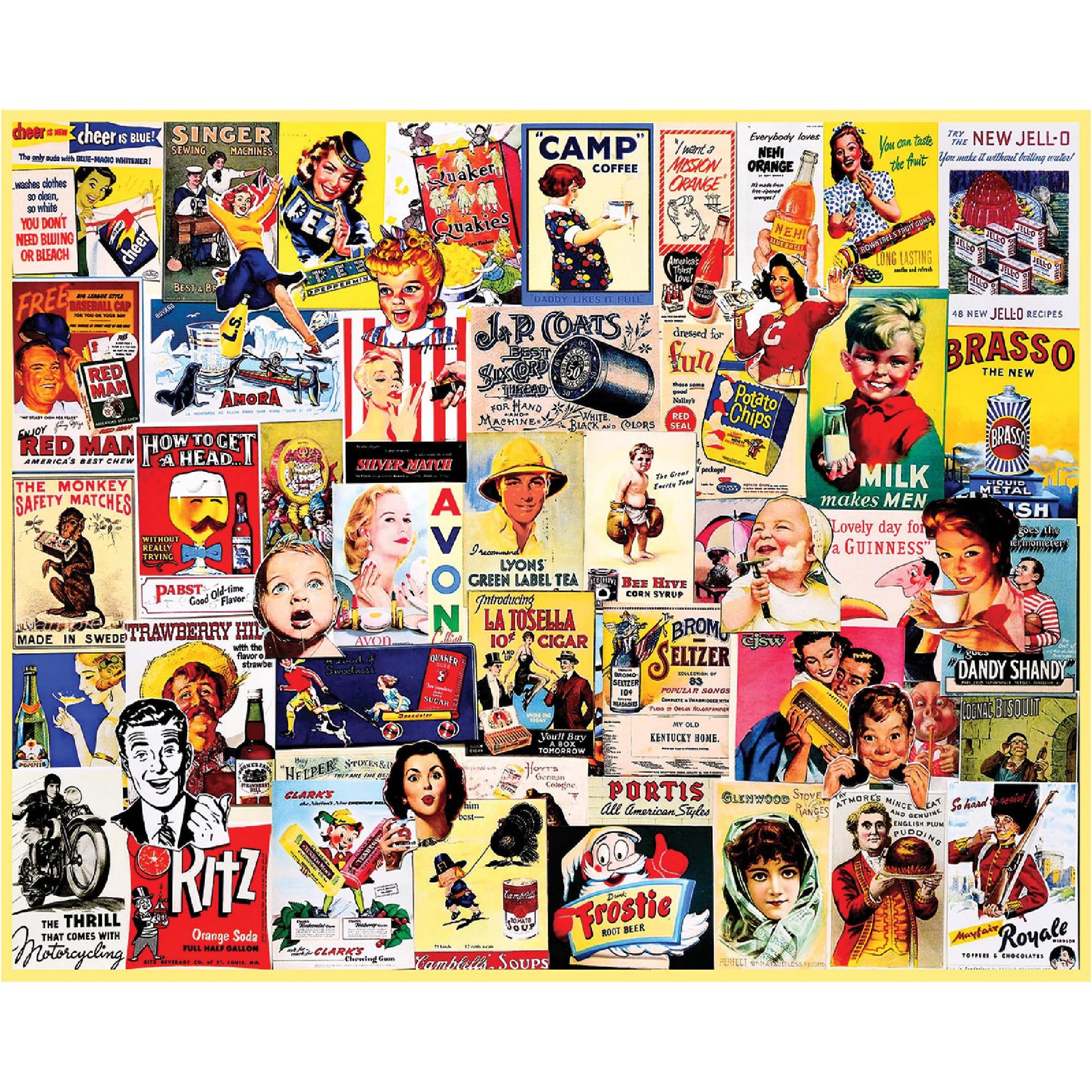 White Mountain 500 Piece Jigsaw Puzzle Funny Retro Collage, Vintage Ads
