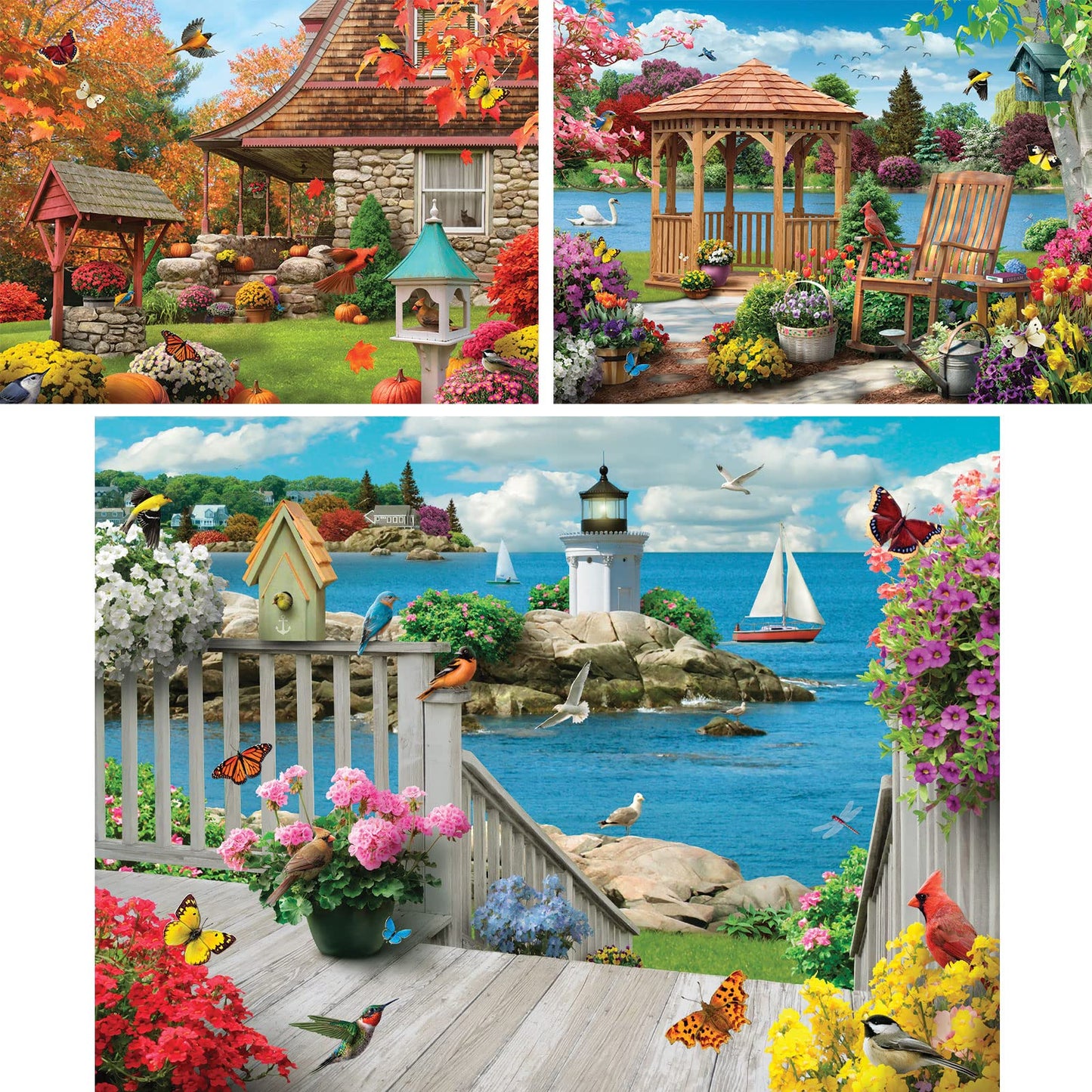 Bits and Pieces - Value Set of Three 500 Piece Jigsaw Puzzles for Adults - Autumn Well Wishes, Seacost Serenity, Floral Fantasy Jigsaw Puzzles by
