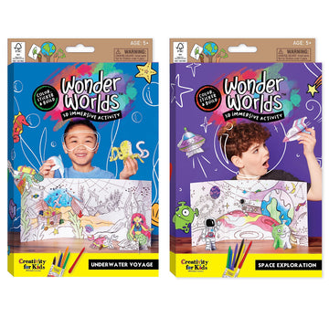 Creativity for Kids Wonder Worlds 3D Coloring Craft Kit 2 Pack: Outer Space and Underwater Voyage - Gifts for Boys and Girls (Ages 5+)