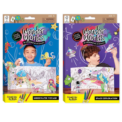 Creativity for Kids Wonder Worlds 3D Coloring Craft Kit 2 Pack: Outer Space and Underwater Voyage - Gifts for Boys and Girls (Ages 5+)