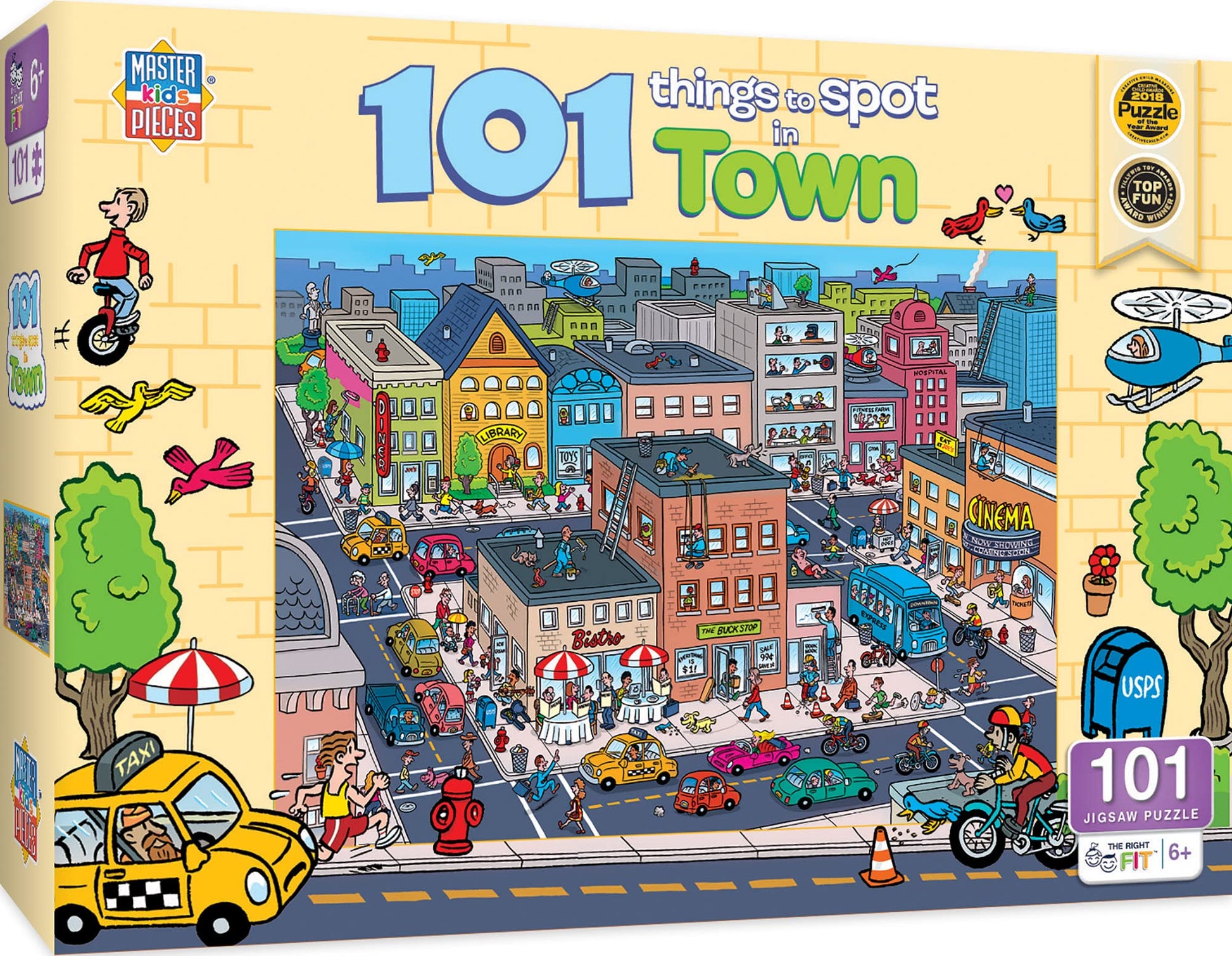 Masterpieces 100 Piece Family Jigsaw Puzzle for Kids - 101 Things to Spot in Town - 14"x19"