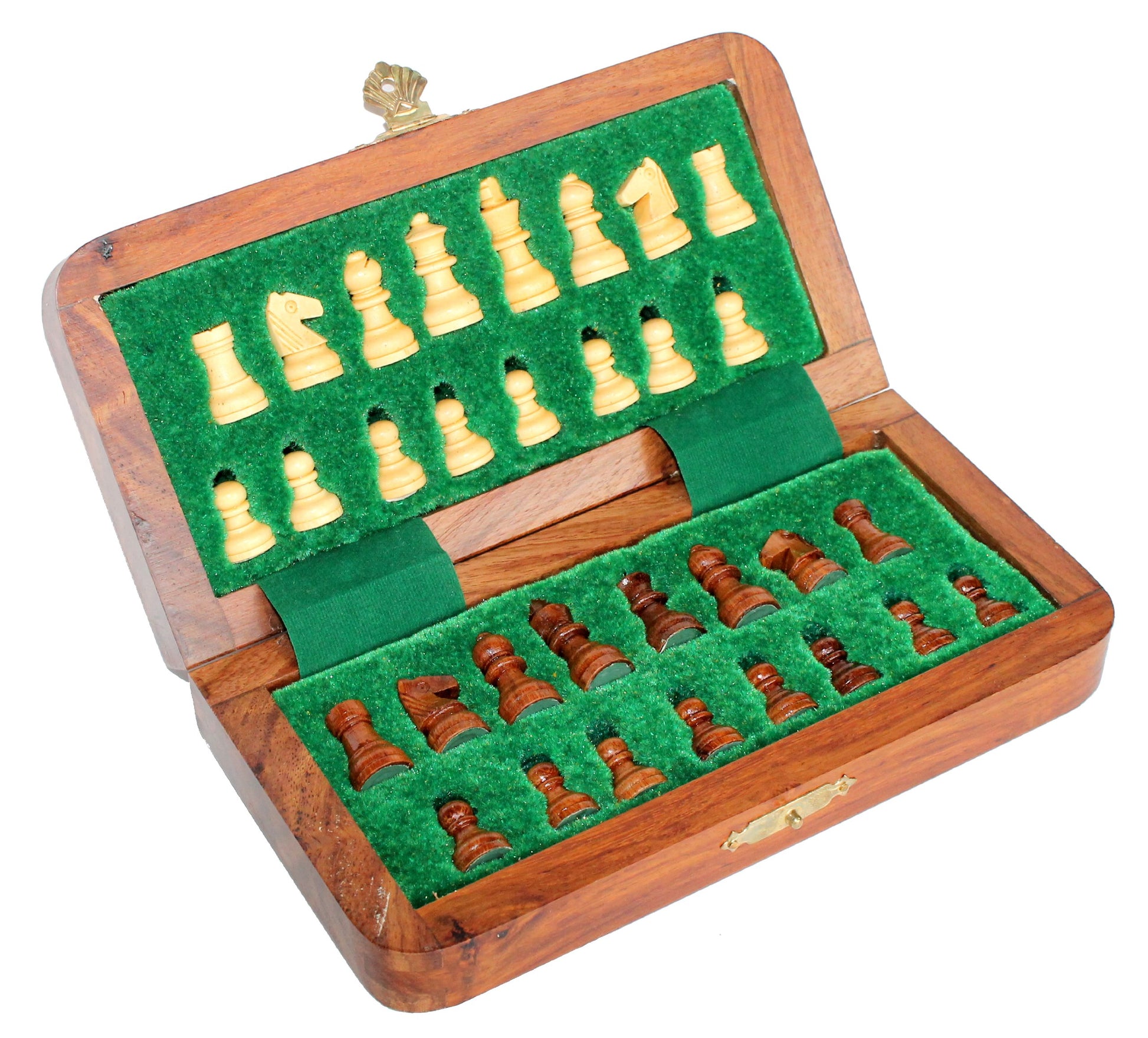Stonkraft Collectible Folding Wooden Chess Set with Magnetic Crafted Pieces, 7" X 7"