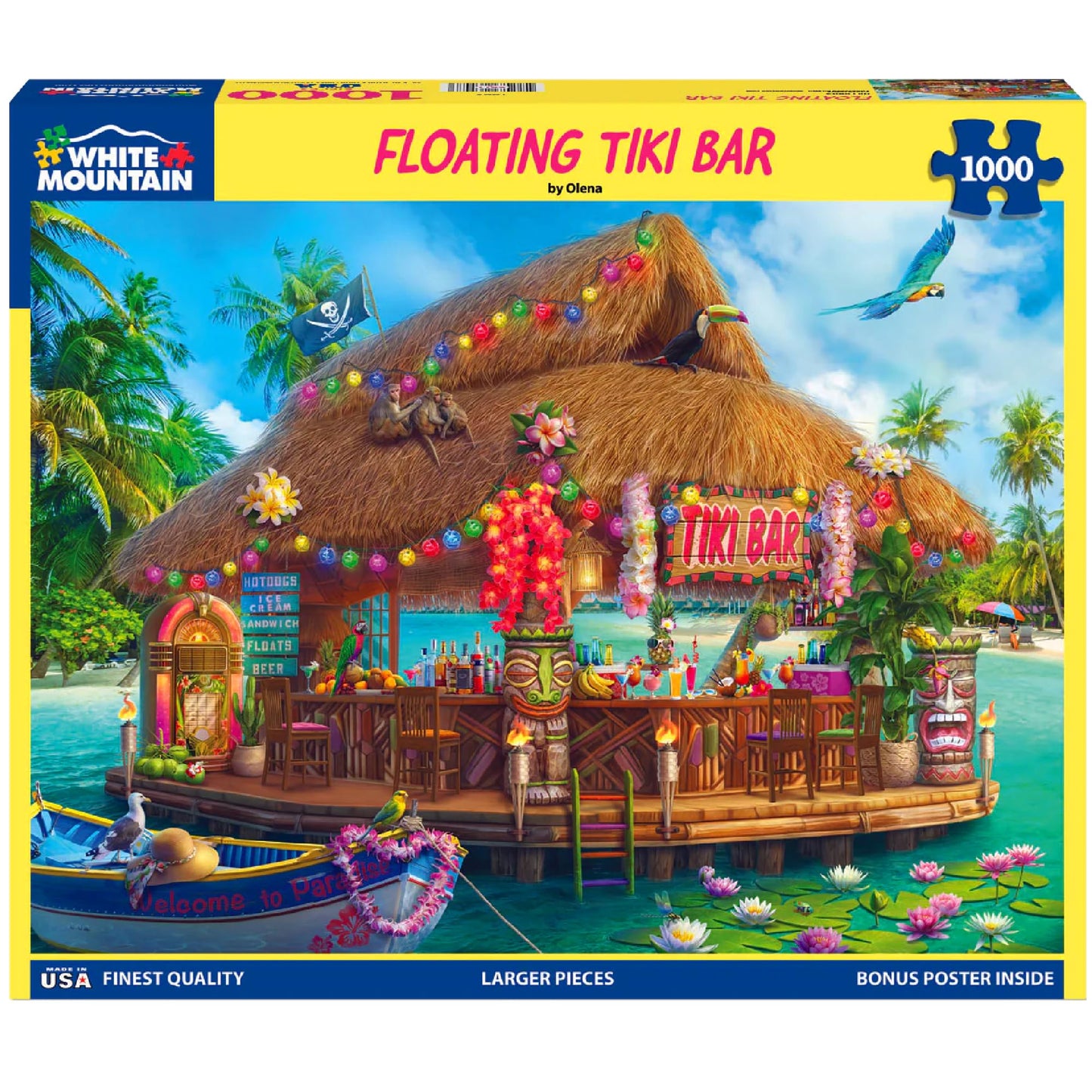 White Mountain 1000 Piece Jigsaw Puzzle Fun Coastal, Floating Tiki Bar