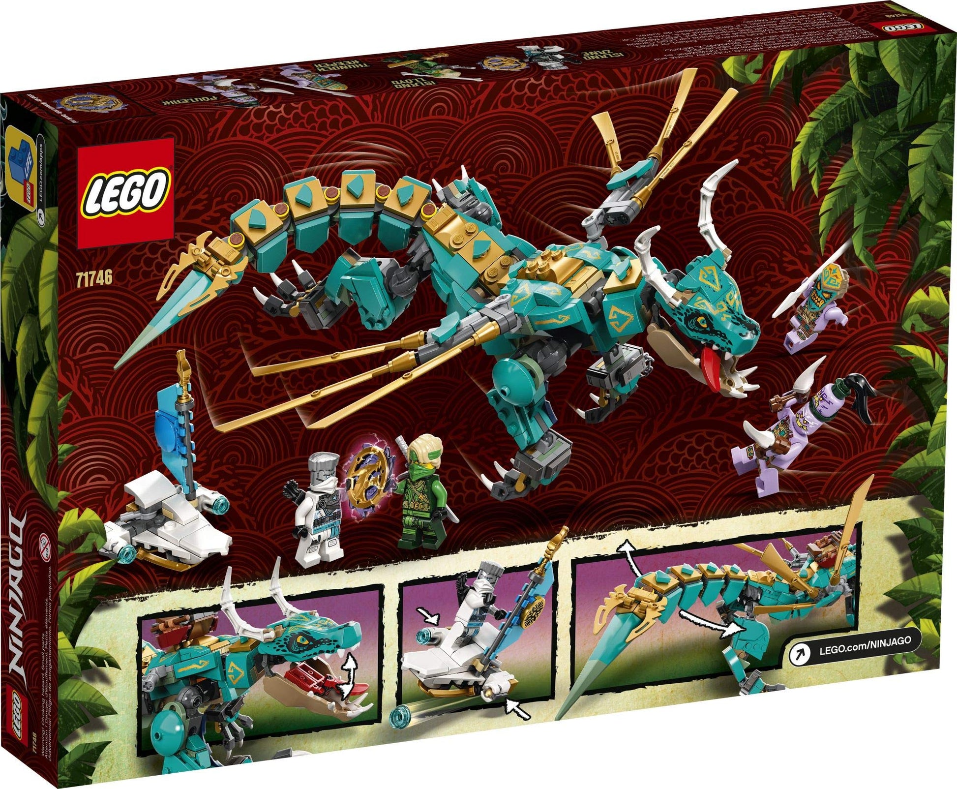 LEGO NINJAGO Jungle Dragon 71746 Building Kit; Ninja Playset Featuring Posable Dragon Toy and NINJAGO Lloyd and Zane; Cool Toy for Kids Who Love