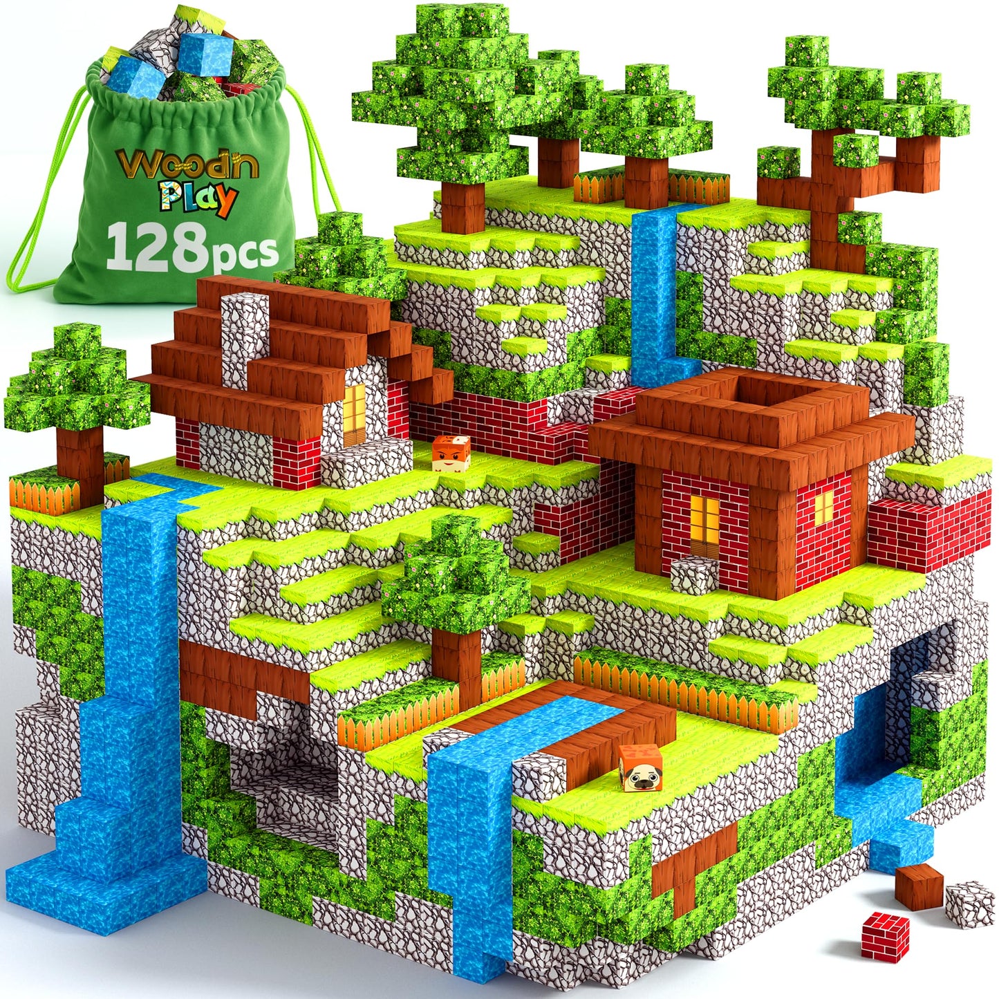 Magnetic Blocks Cubes 128PCS - STEM Cube Building Blocks & Magnet Tiles, Fidget, Montessori for Kids Ages 3-5 & 5-7 & 8-12, Magnetic Kit Cubes