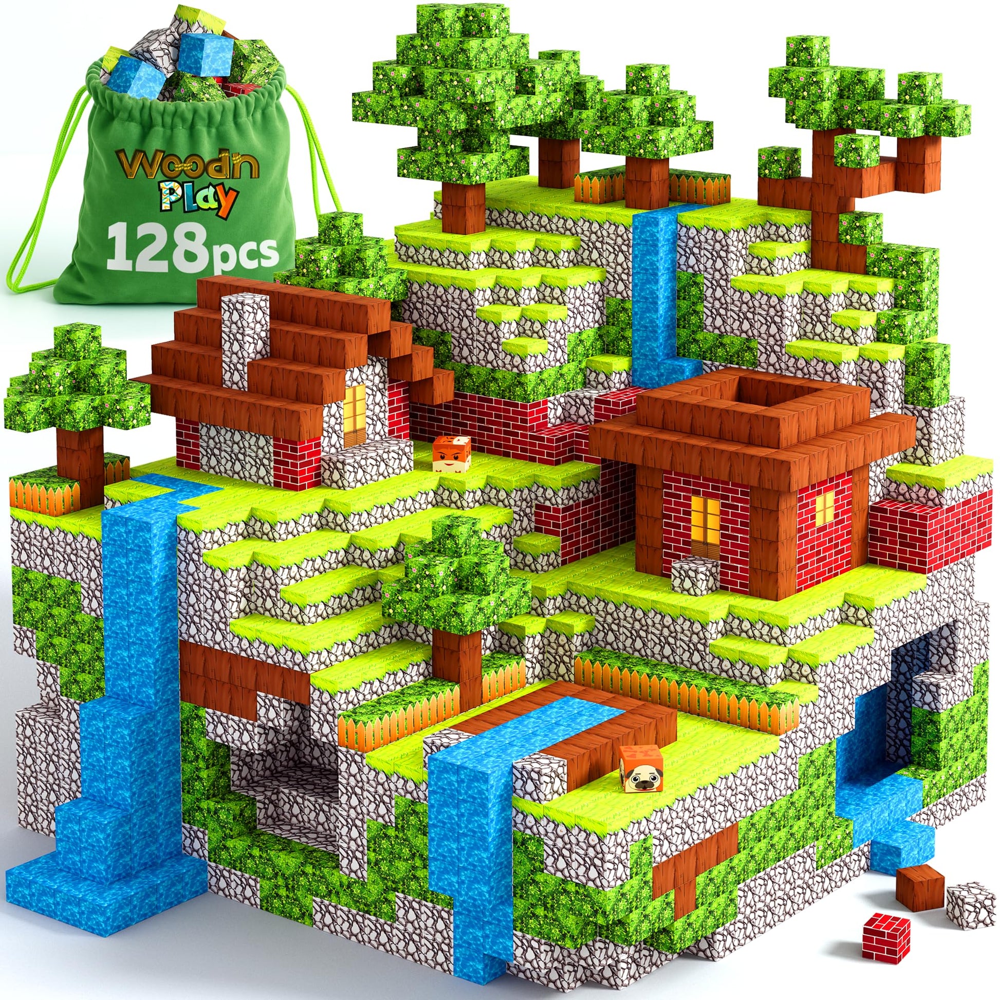 Magnetic Blocks Cubes 128PCS - STEM Cube Building Blocks & Magnet Tiles, Fidget, Montessori for Kids Ages 3-5 & 5-7 & 8-12, Magnetic Kit Cubes
