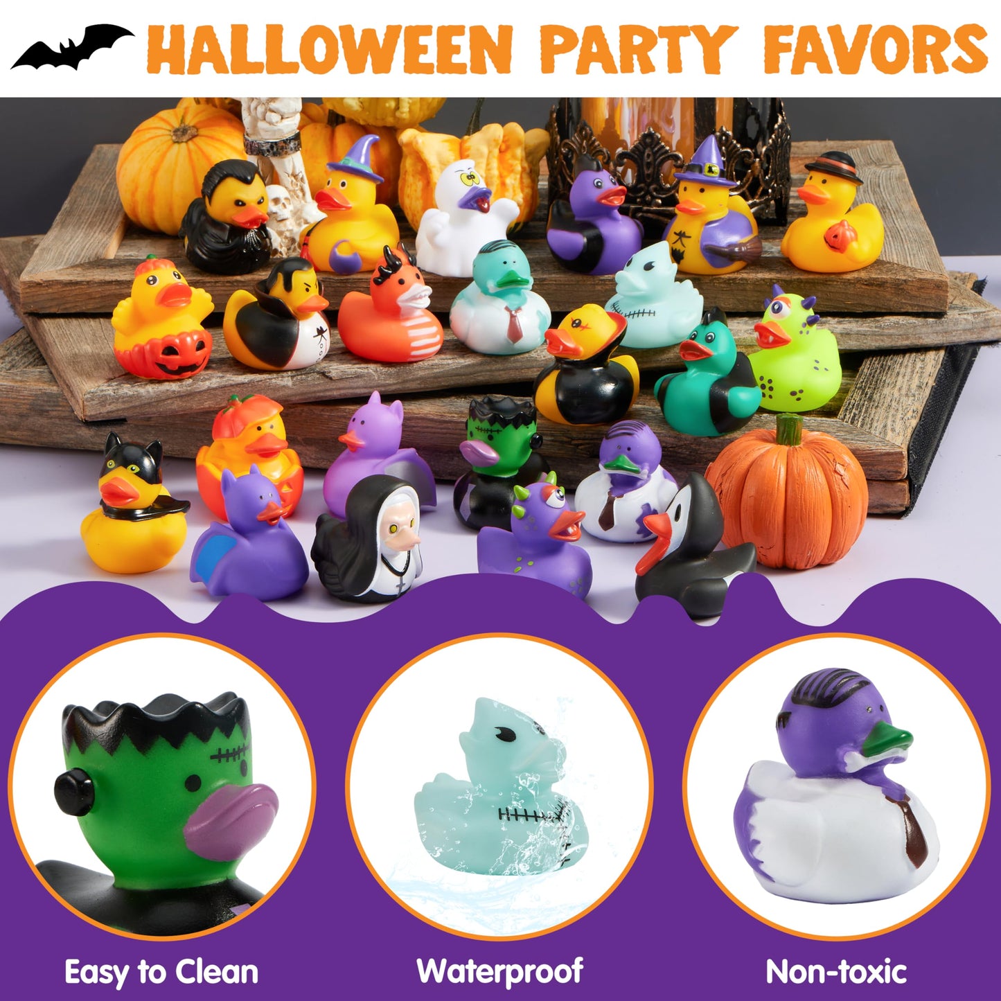 JOYIN 36 Pcs Halloween Ducks Bath Toys, Rubber Ducks Bulk for Halloween Party Favors, Mini Duckies Baby Bathtub Toys for Trick or Treating Goodie Bag