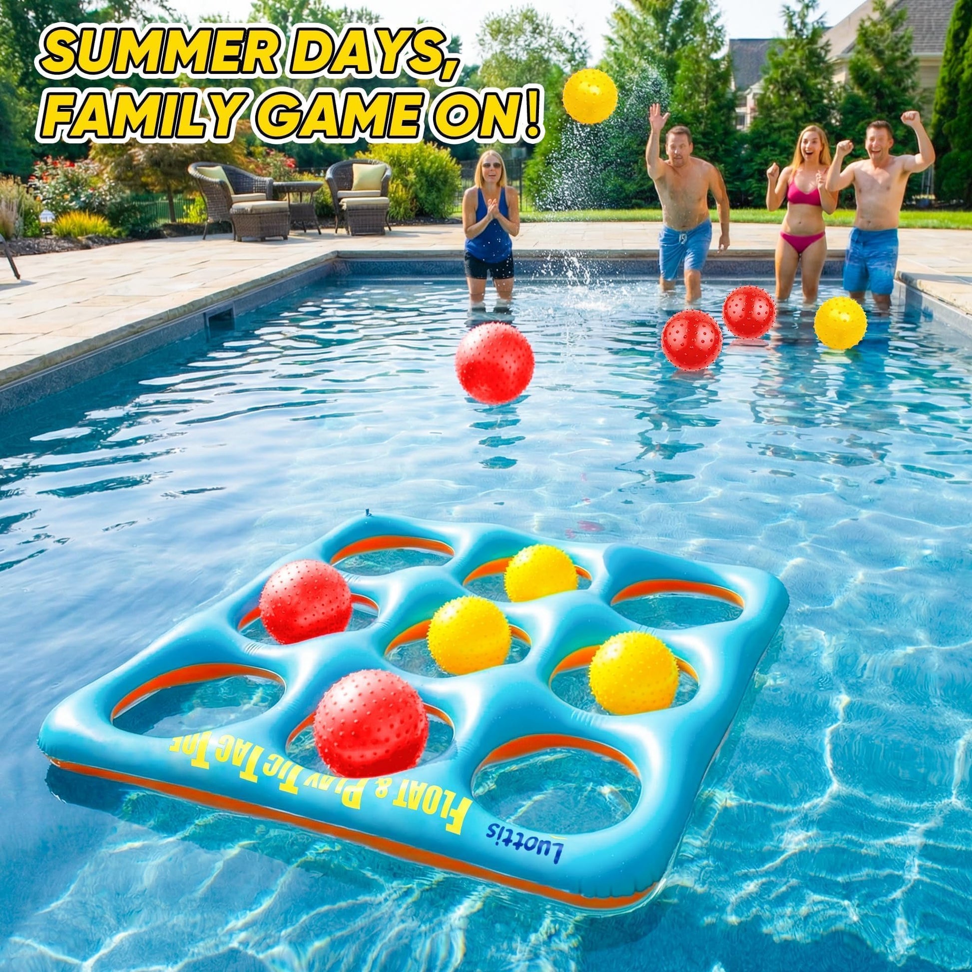 Inflatable Tic Tac Toe Pool Game Set - Fun Pool Toys for Kids Teens Adults