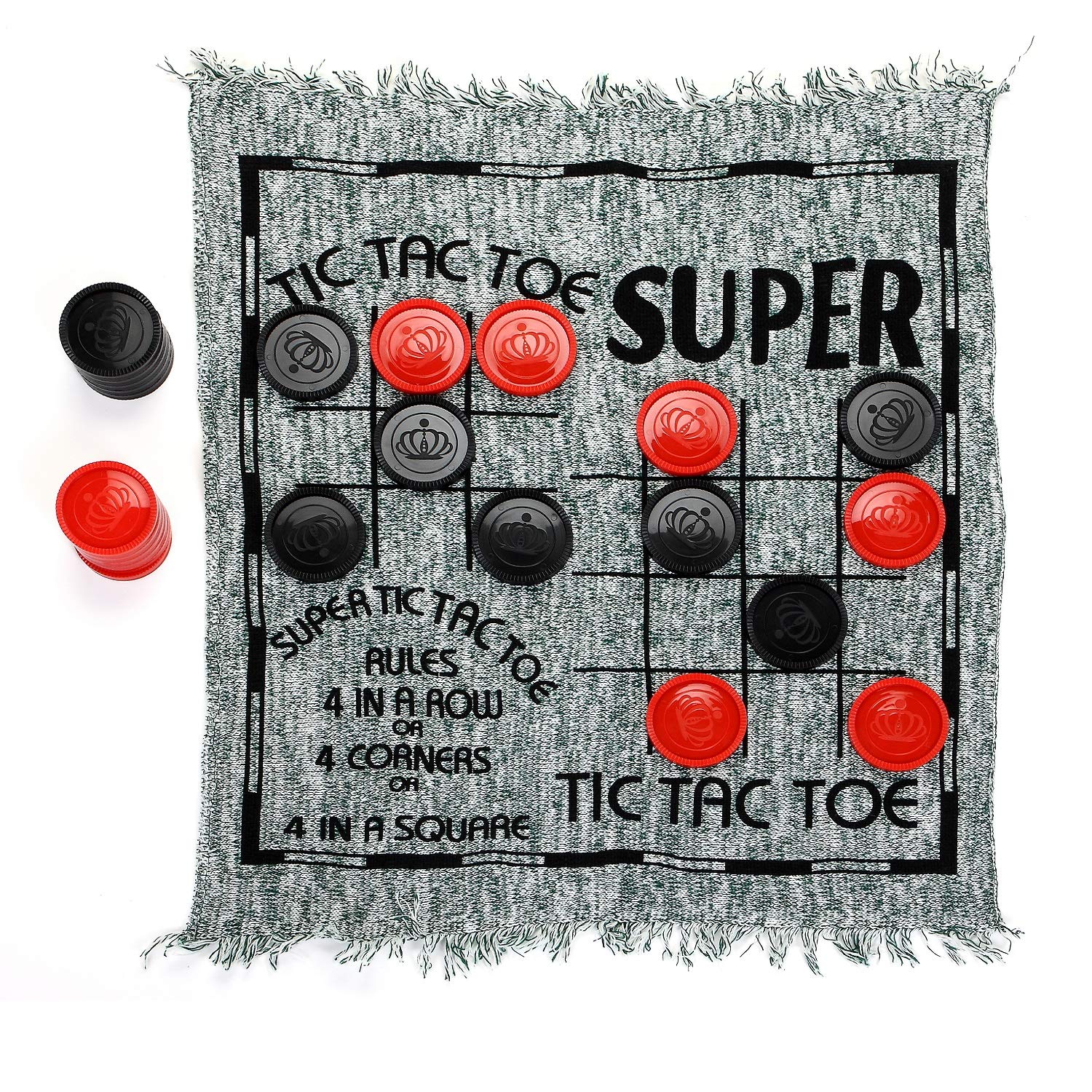 Win SPORTS 3 in 1 Giant Checkers,Mega Tic Tac Toe,Indoor Outdoor Jumbo Classic Board Games,30”Reversible Rug with 24 Checkers Pieces,Checkers Cloth