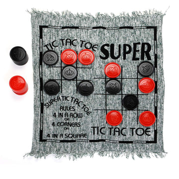 Win SPORTS 3 in 1 Giant Checkers,Mega Tic Tac Toe,Indoor Outdoor Jumbo Classic Board Games,30”Reversible Rug with 24 Checkers Pieces,Checkers Cloth