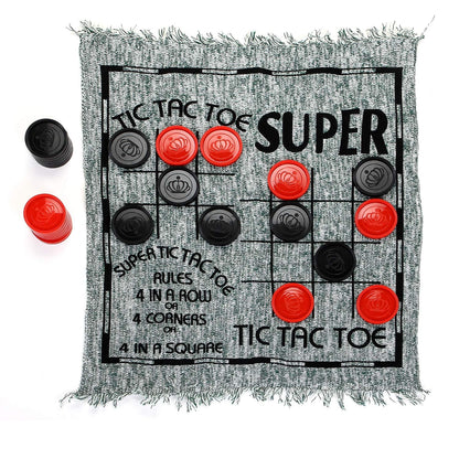 Win SPORTS 3 in 1 Giant Checkers,Mega Tic Tac Toe,Indoor Outdoor Jumbo Classic Board Games,30”Reversible Rug with 24 Checkers Pieces,Checkers Cloth