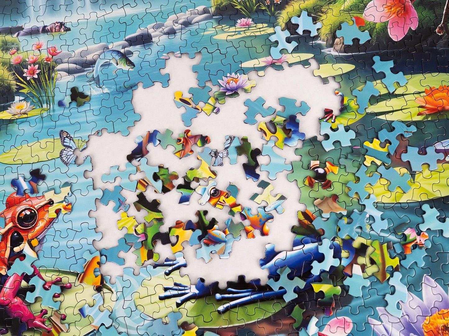 Springbok Lily Pond Paradise 1000 Piece Jigsaw Puzzle for Adults - Frogs and Flowers - Unique Cut Pieces - Made in USA